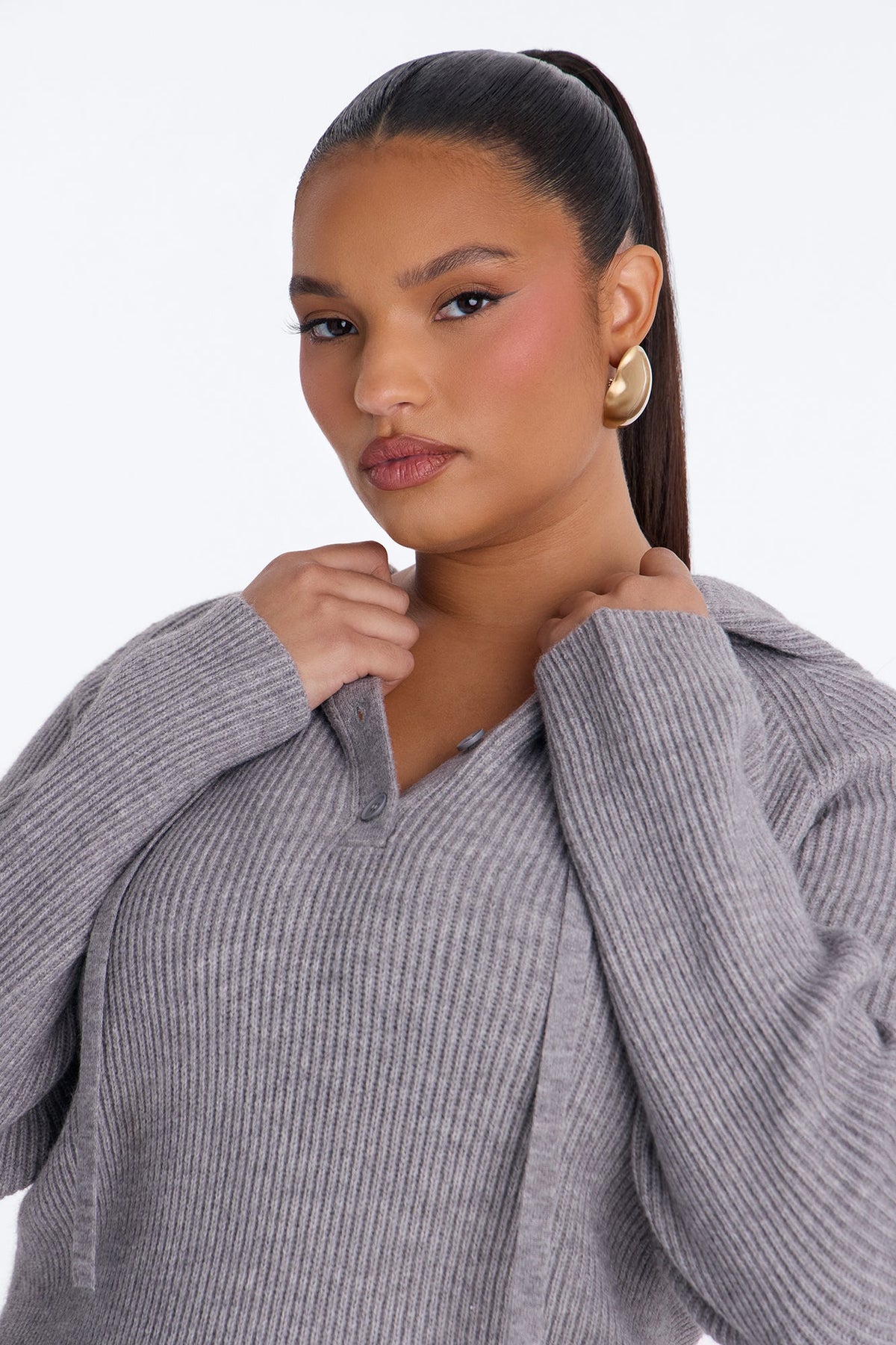 Bianca Oversized Hooded Pullover Sweater - Heather Grey
