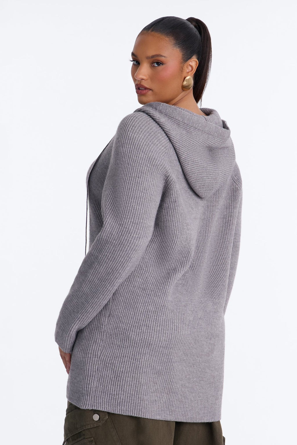 Bianca Oversized Hooded Pullover Sweater - Heather Grey