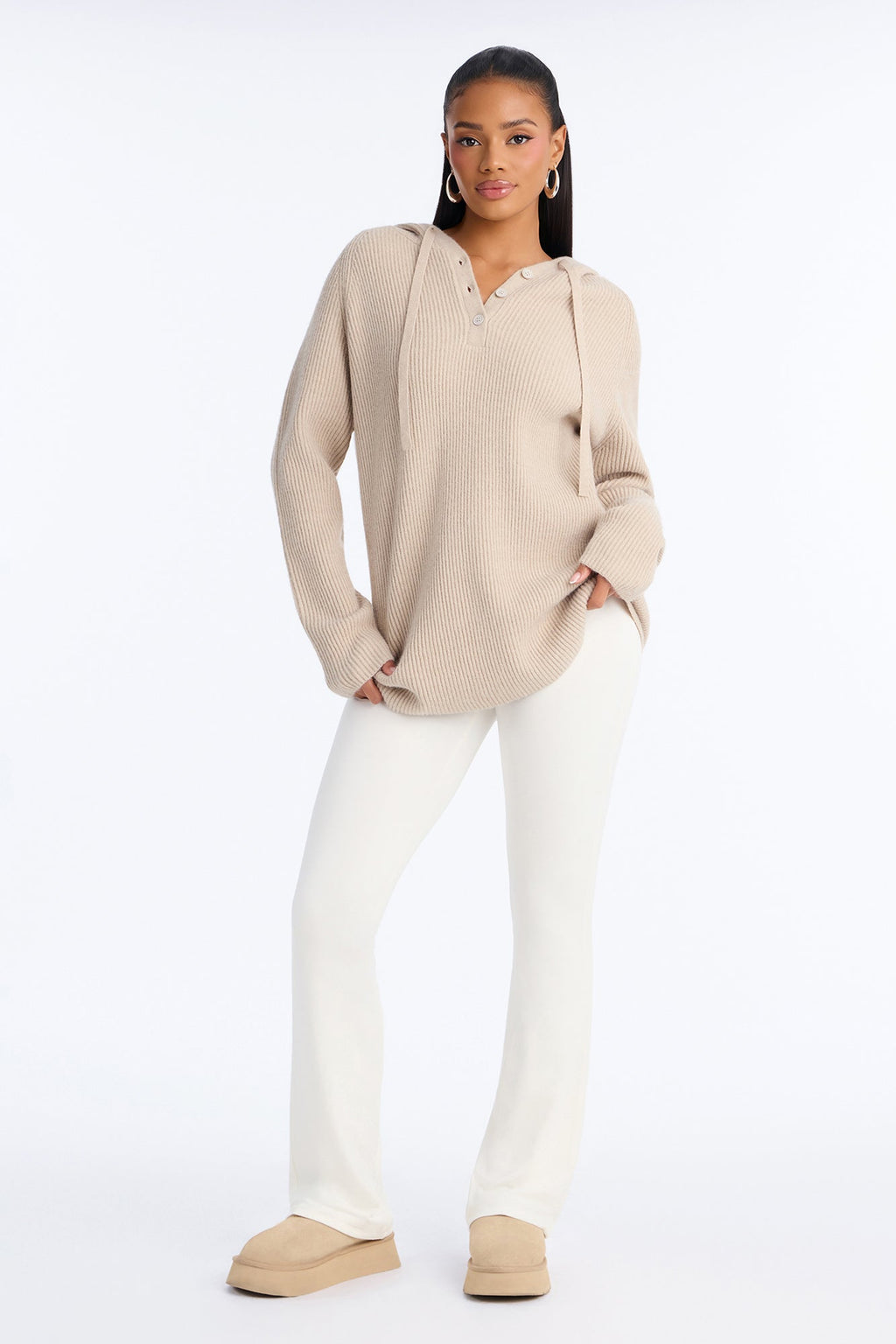 Bianca Oversized Hooded Pullover Sweater - Oatmeal