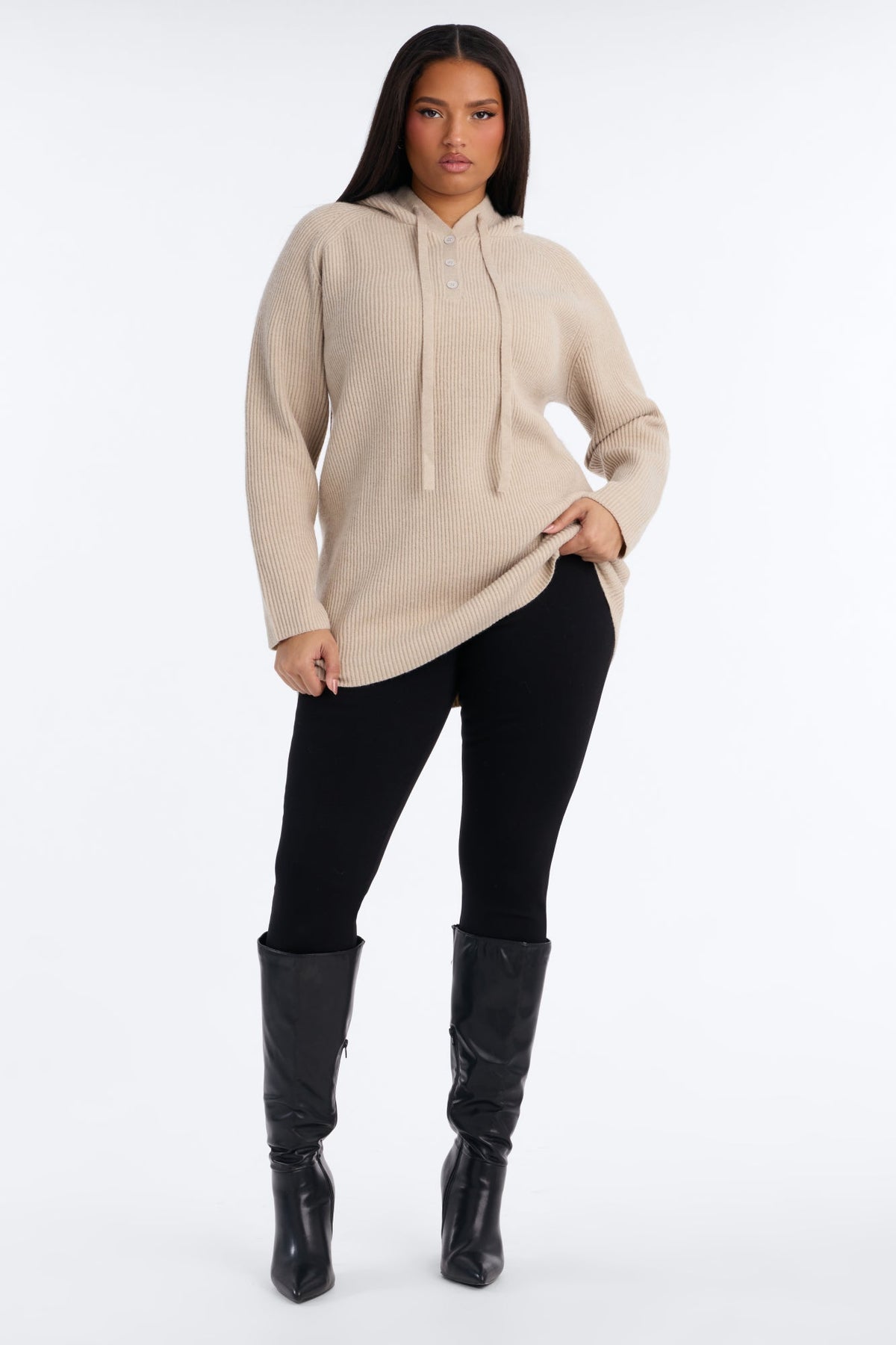 Bianca Oversized Hooded Pullover Sweater - Oatmeal