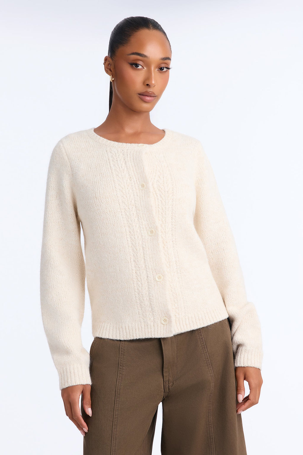 Fuzzy Feeling Cable Knit Cardigan - Ivory