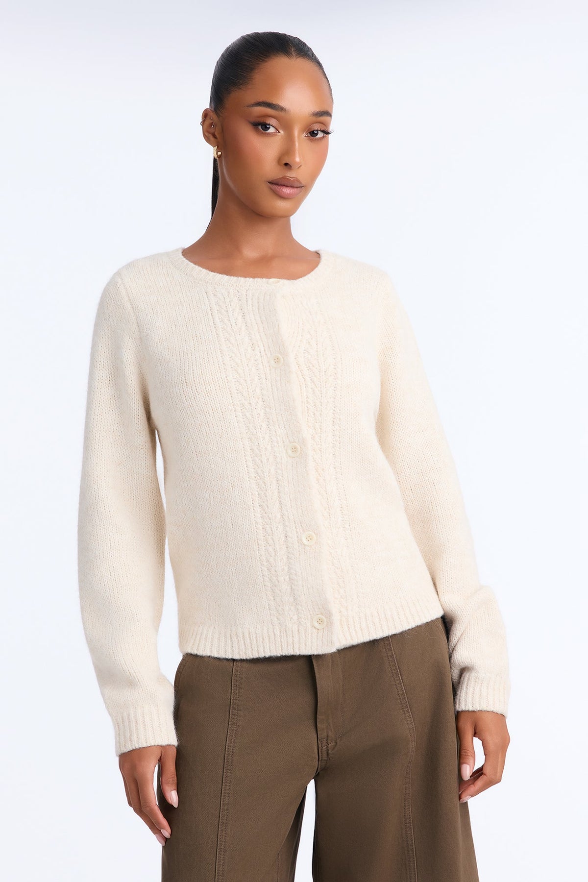 Fuzzy Feeling Cable Knit Cardigan - Ivory