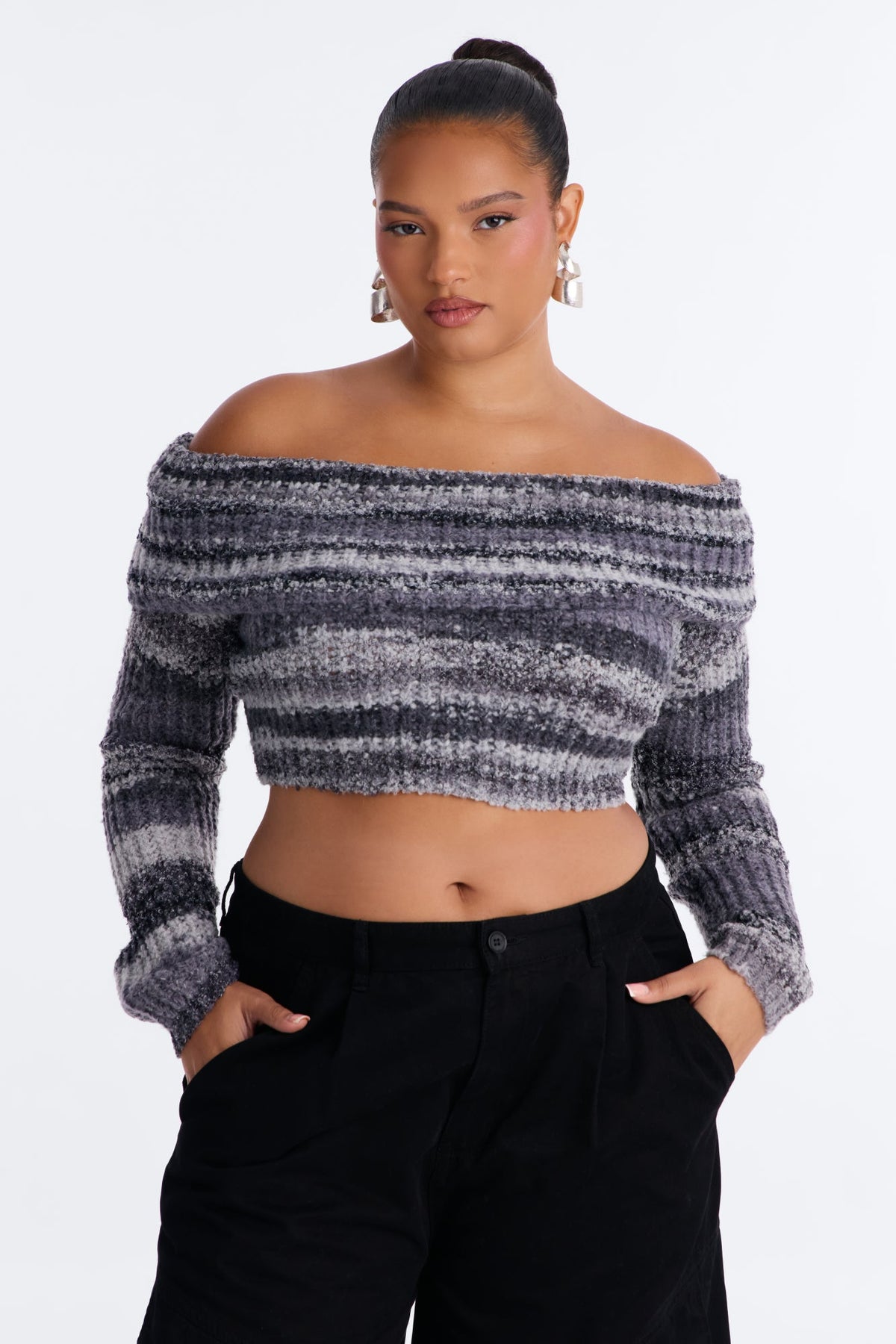 Autumn Leaves Off Shoulder Sweater - Black/combo