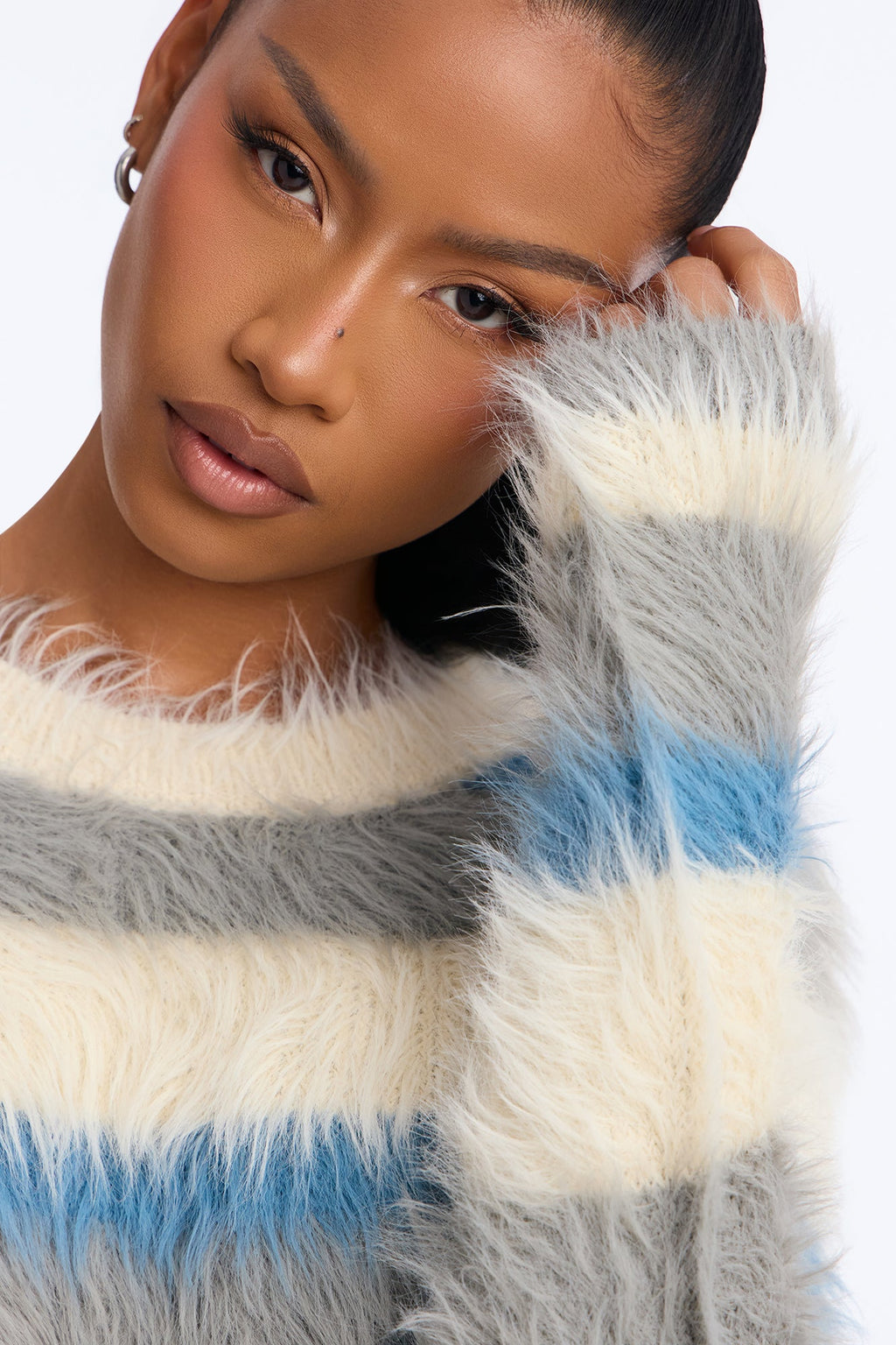 Jayda Fuzzy Knit Sweater - Cream/combo