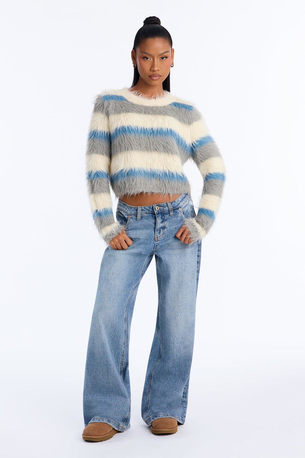 Jayda Fuzzy Knit Sweater - Cream/combo