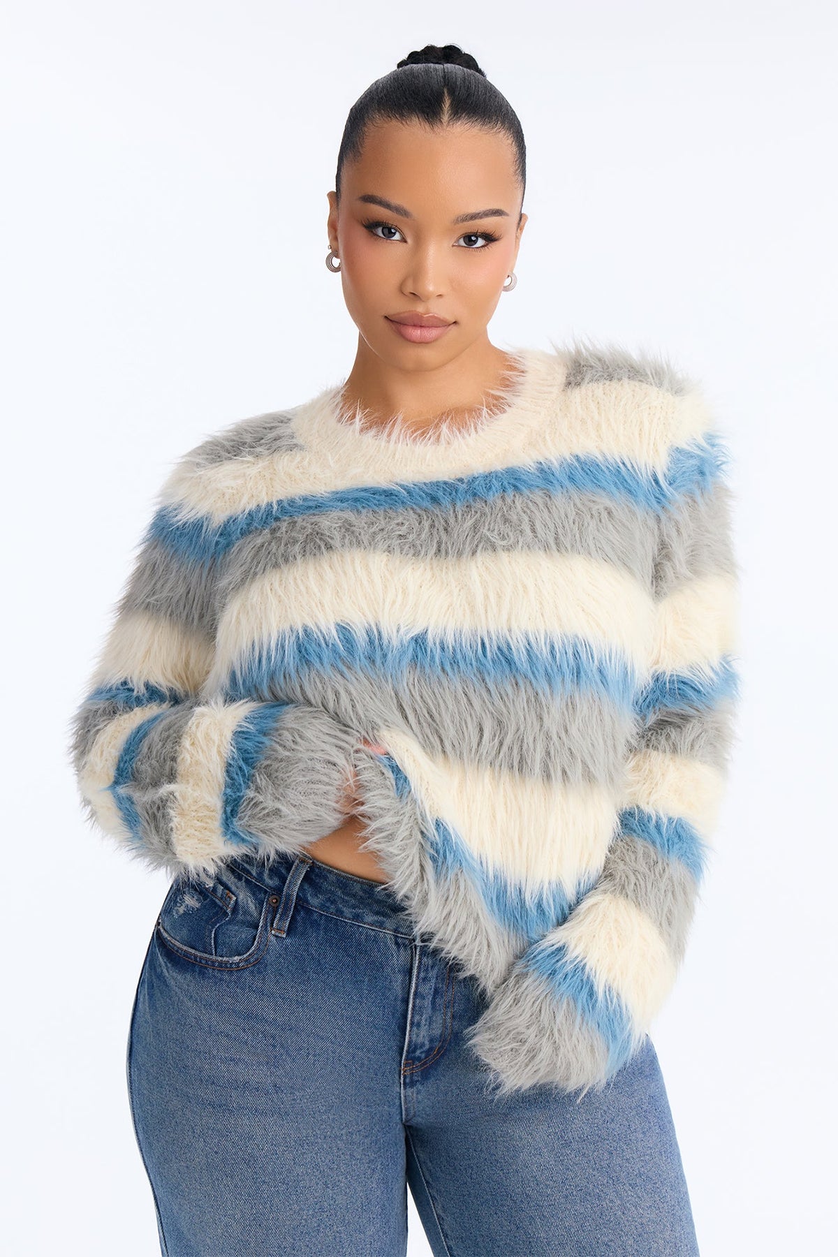 Jayda Fuzzy Knit Sweater - Cream/combo