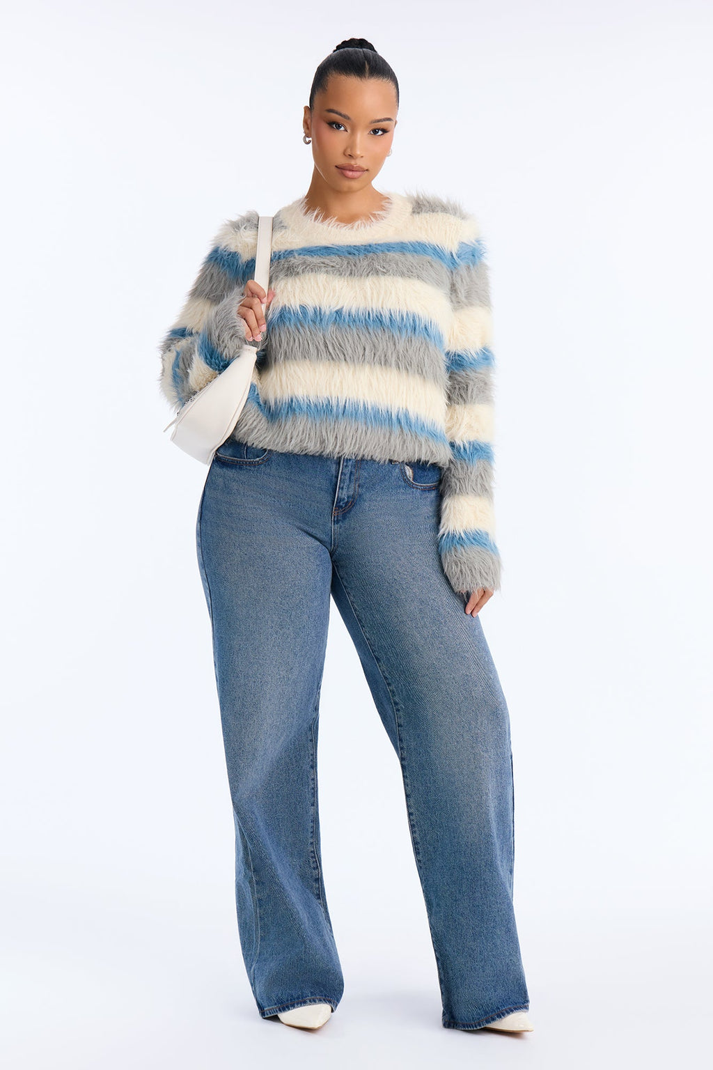 Jayda Fuzzy Knit Sweater - Cream/combo