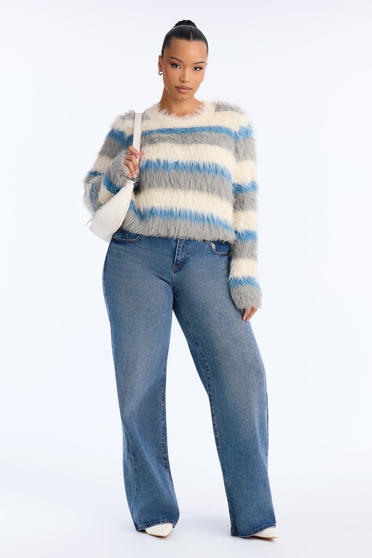 Jayda Fuzzy Knit Sweater - Cream/combo