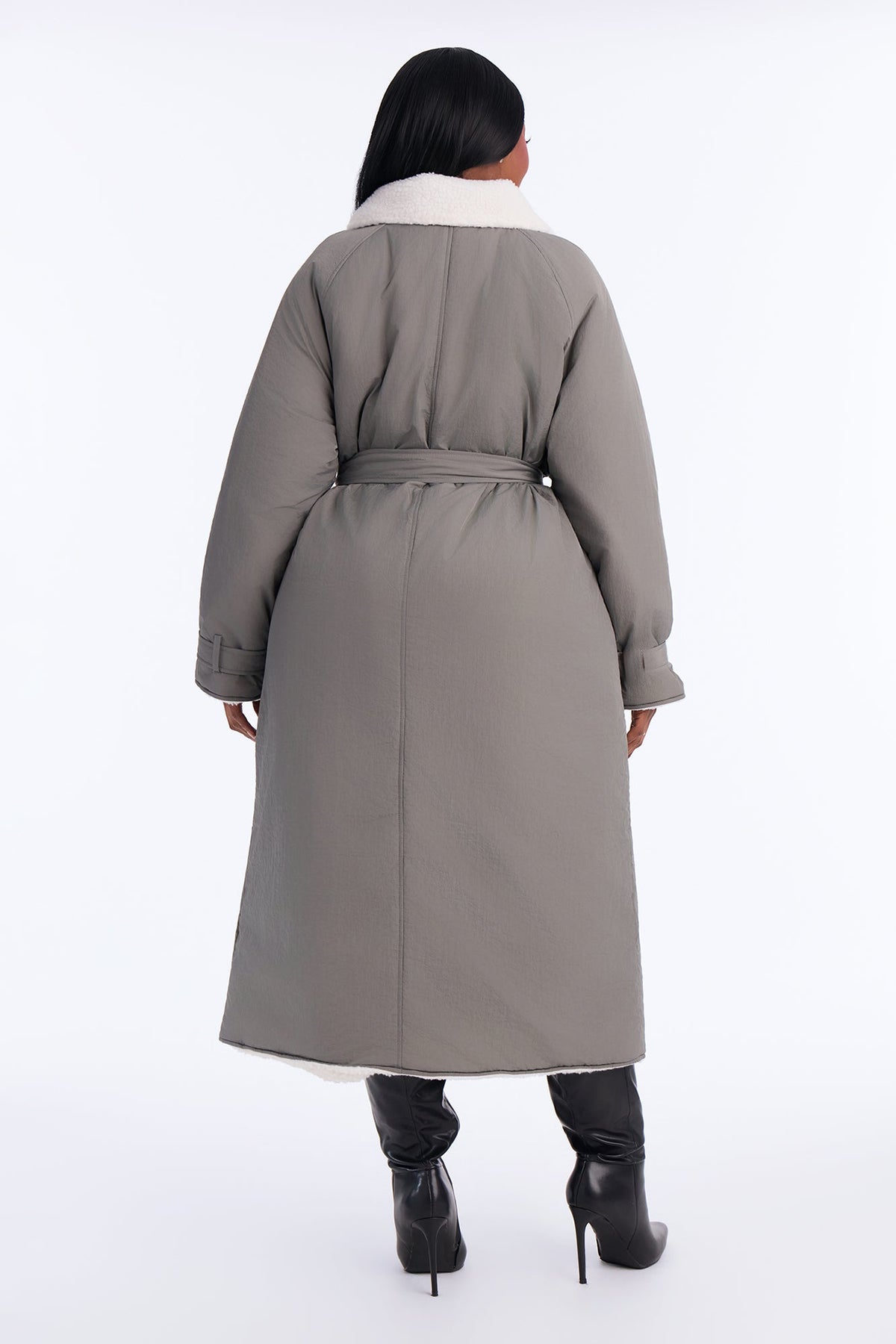 Mountain Escape Belted Sherpa Lined Trench Coat - Charcoal