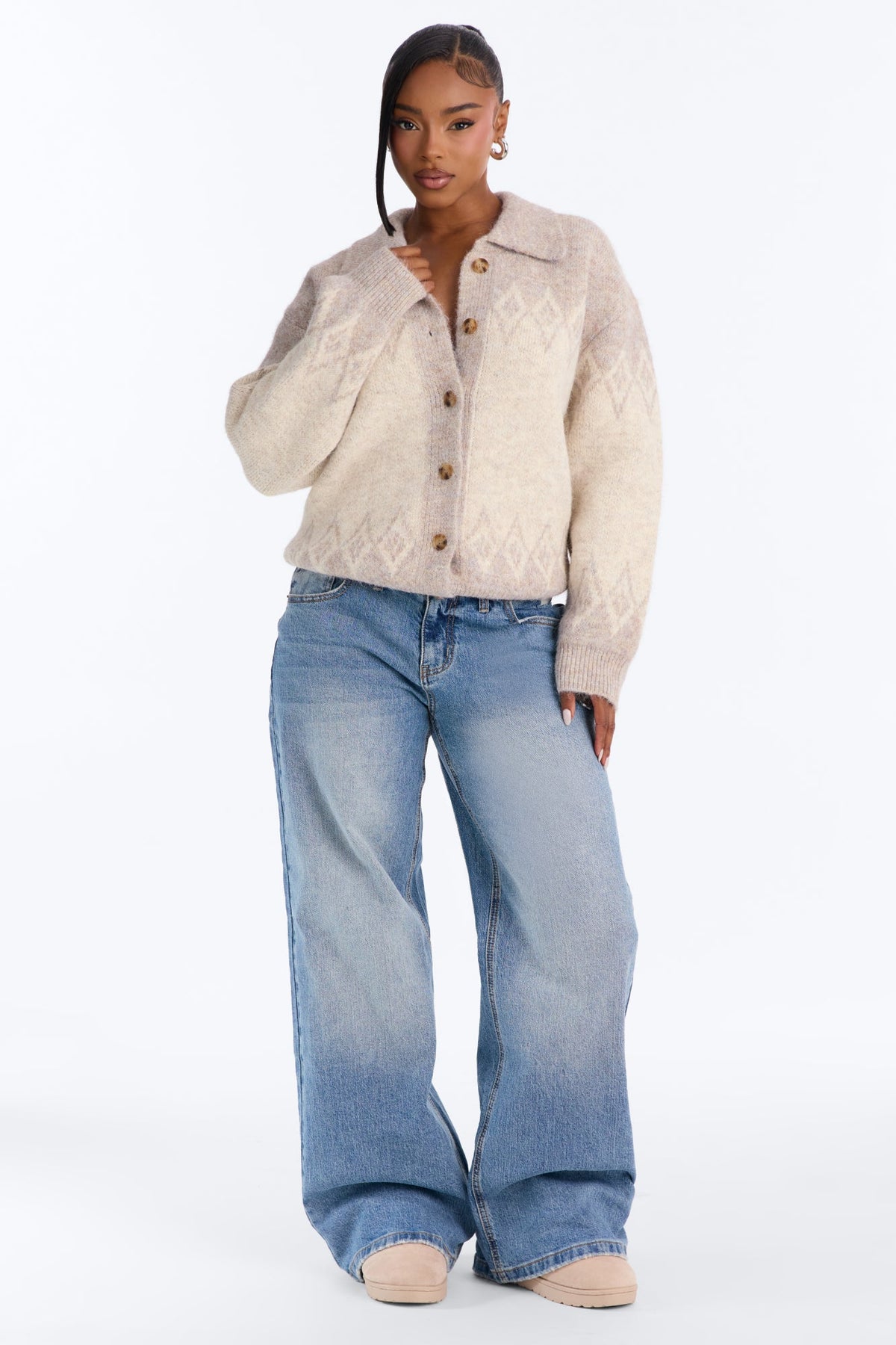 Autumn Charm Oversized Cardigan - Cream/combo