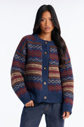 Cinnamon Coffee Fair Isle Cardigan - Navy/combo