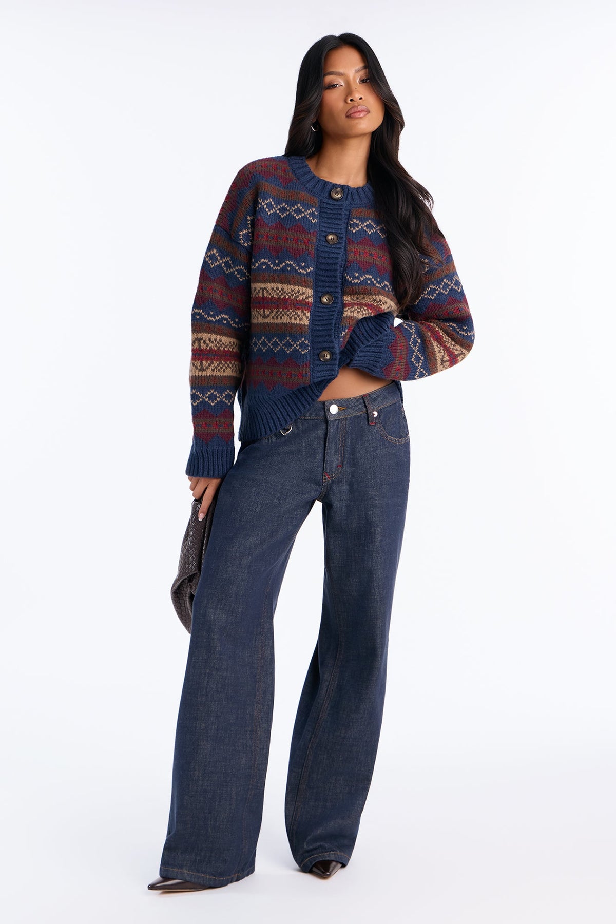 Cinnamon Coffee Fair Isle Cardigan - Navy/combo