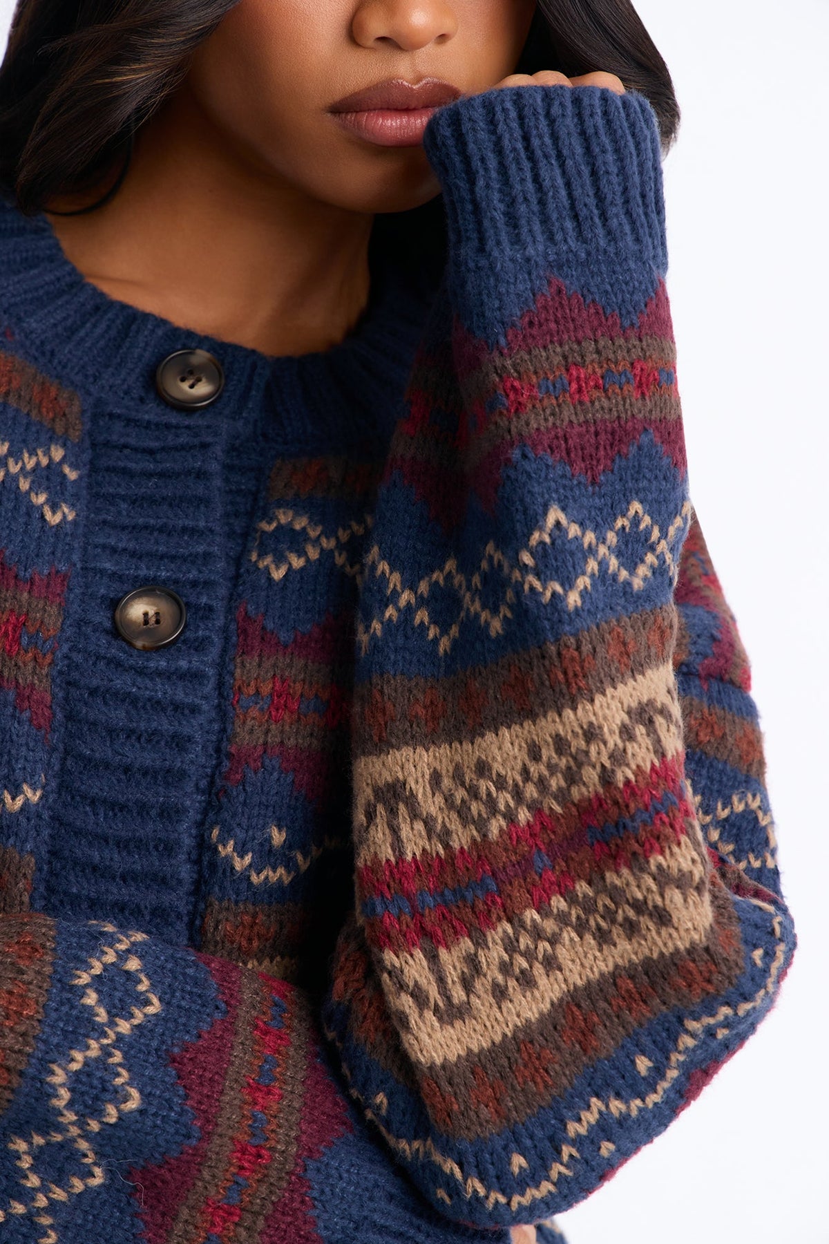 Cinnamon Coffee Fair Isle Cardigan - Navy/combo