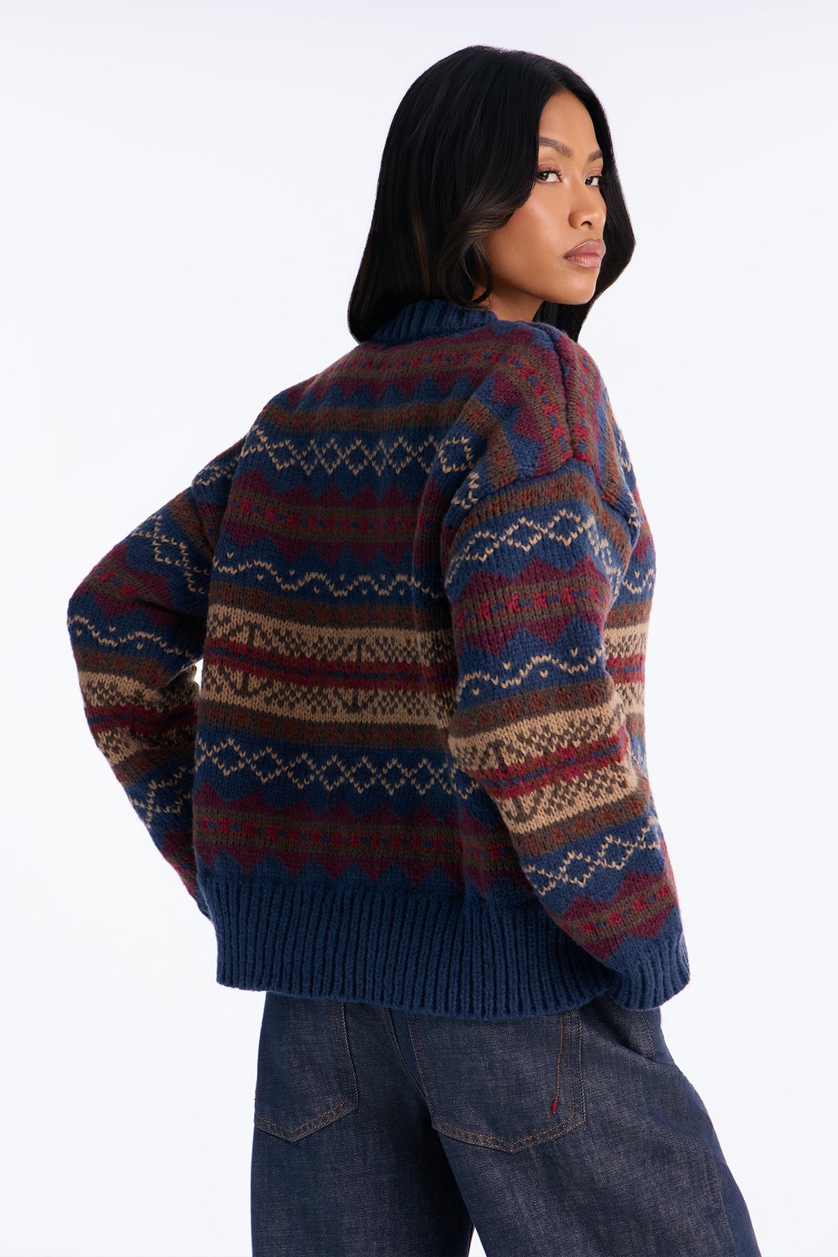 Cinnamon Coffee Fair Isle Cardigan - Navy/combo