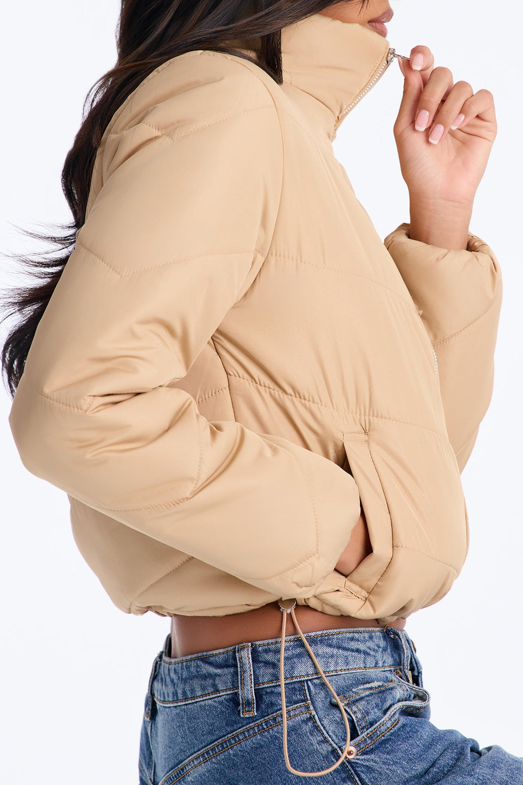 Evelyn Everyday Bungee Waist Puffer - Taupe