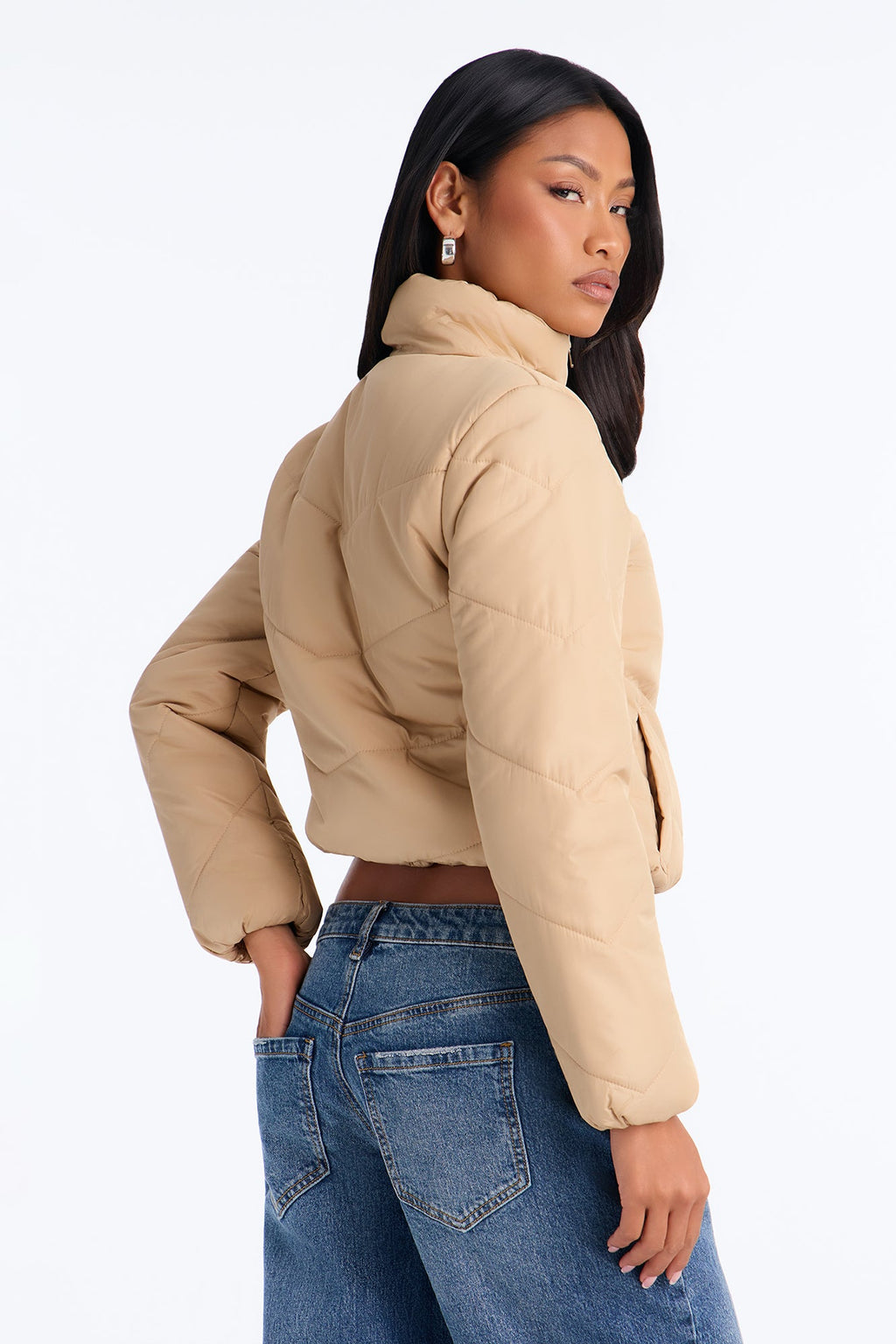 Evelyn Everyday Bungee Waist Puffer - Taupe