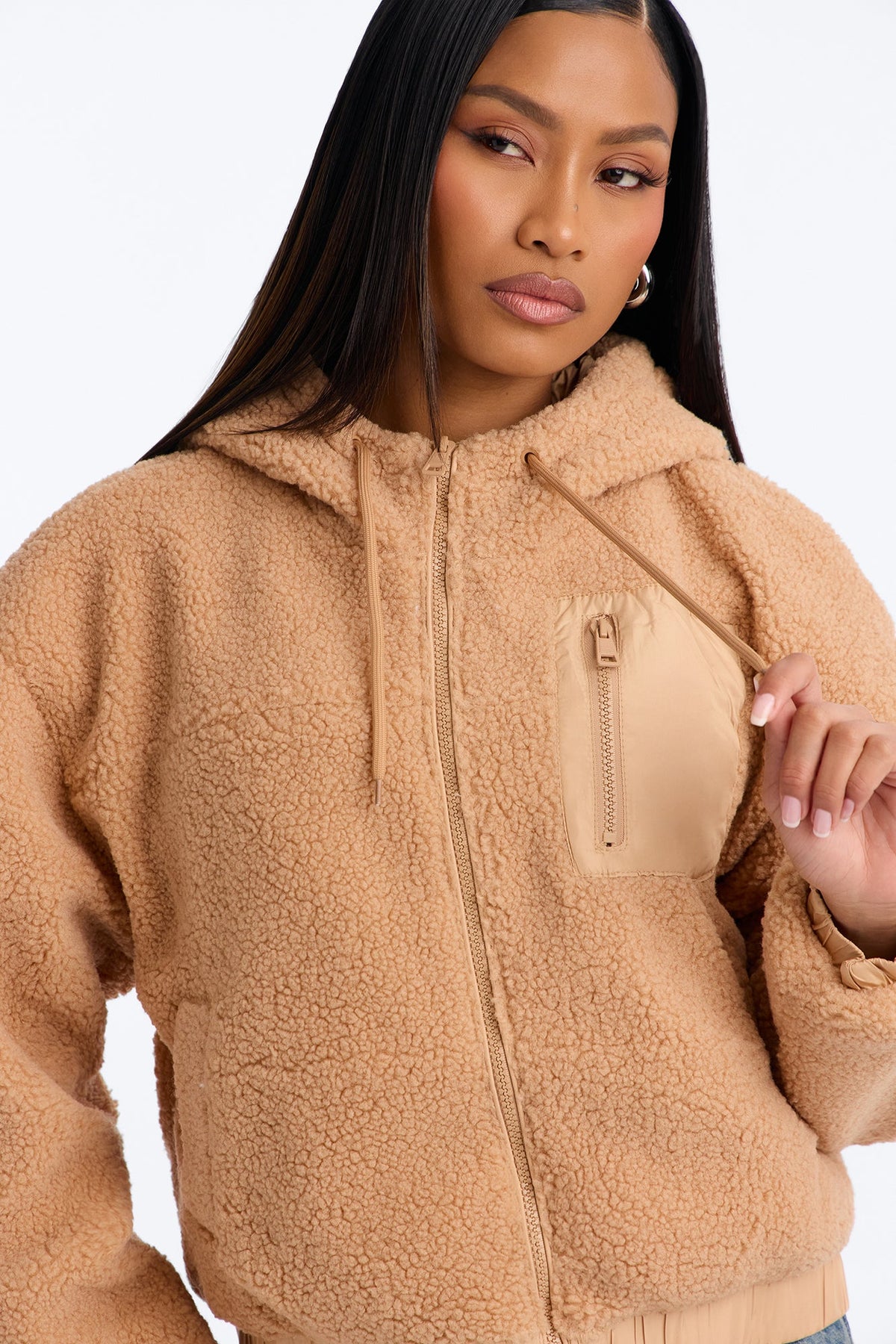 Never Wrong Sherpa Zip Up Hooded Jacket - Taupe