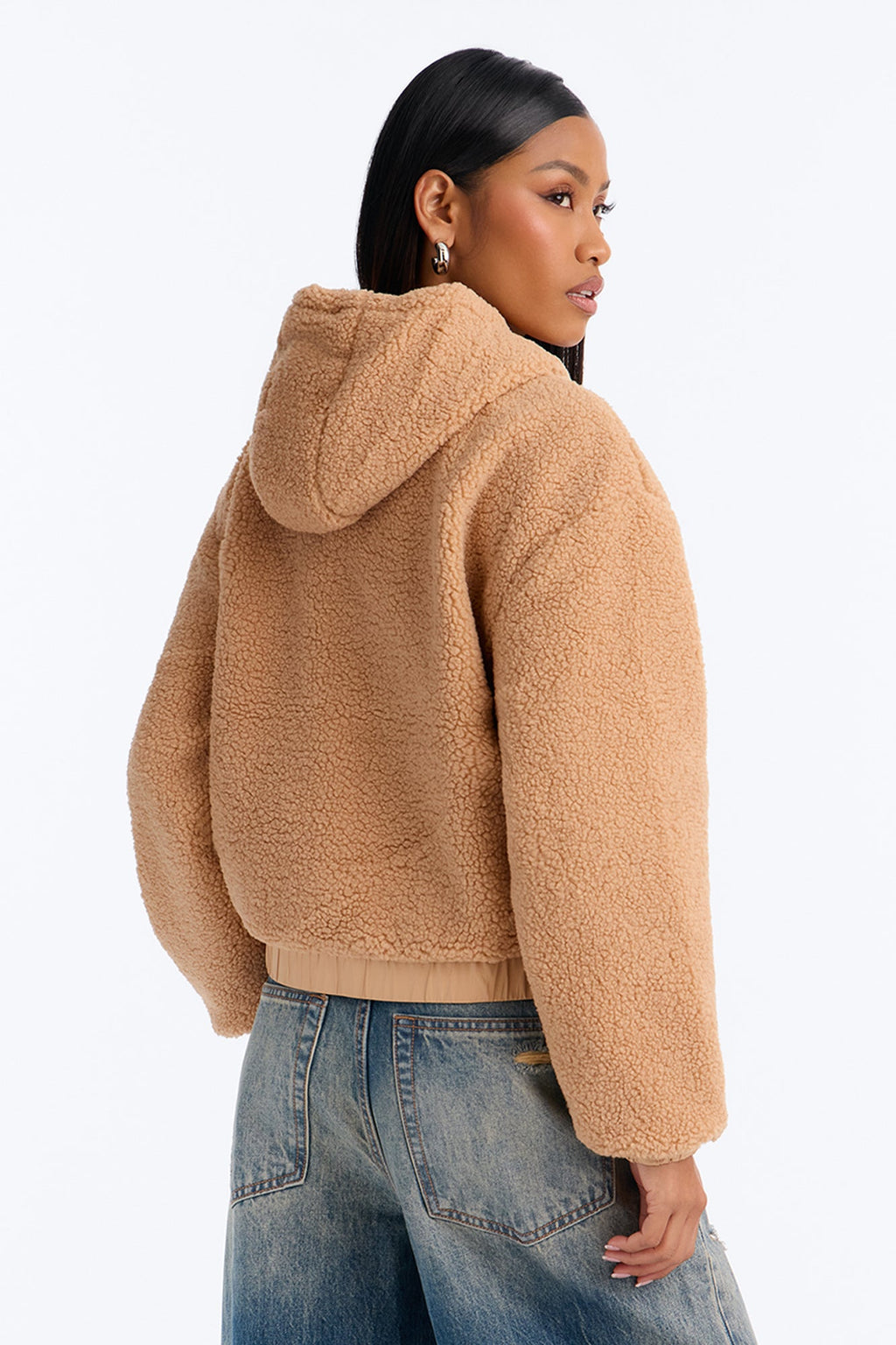 Never Wrong Sherpa Zip Up Hooded Jacket - Taupe