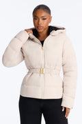 Bundled Up Belted Puffer Coat - Stone