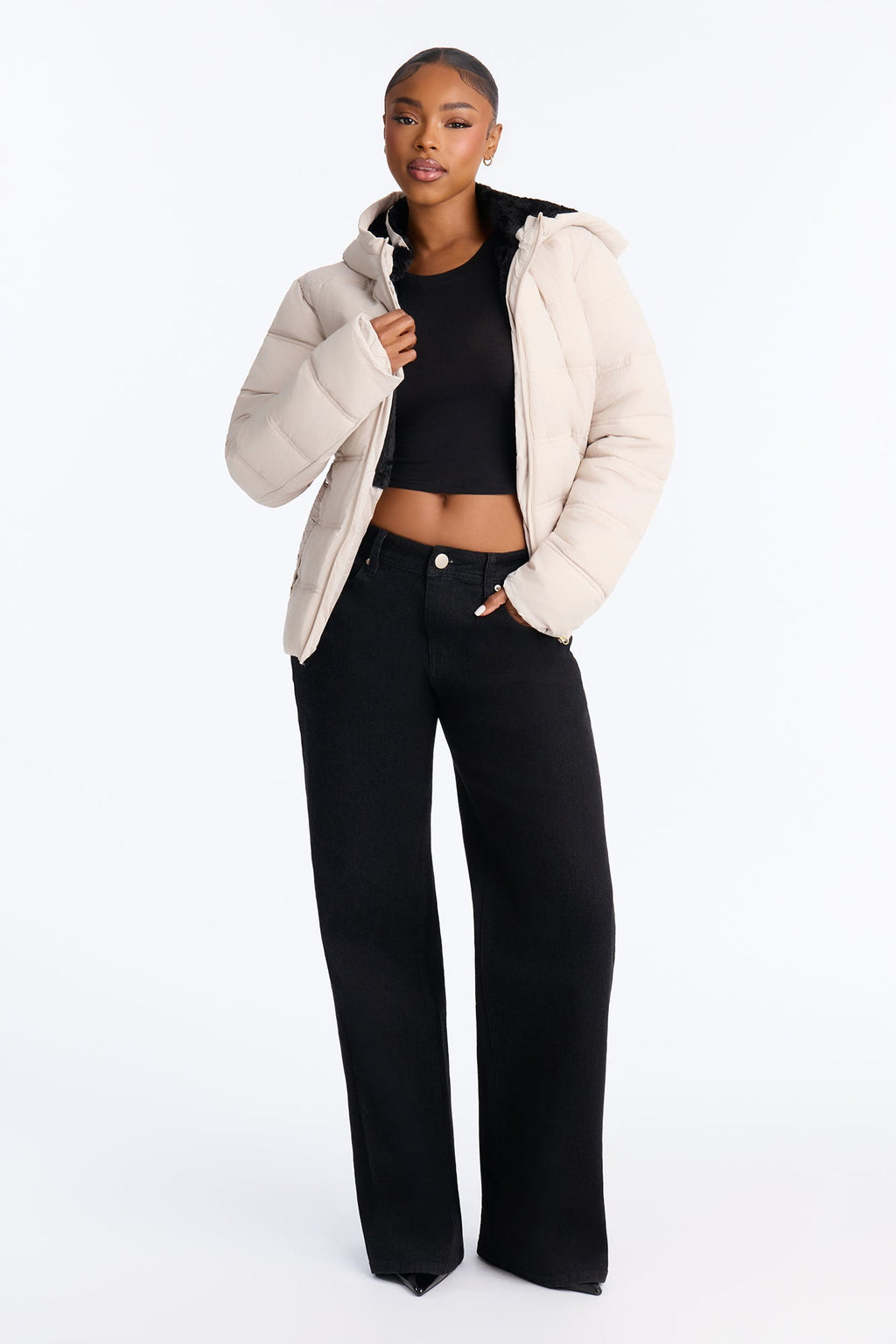 Bundled Up Belted Puffer Coat - Stone