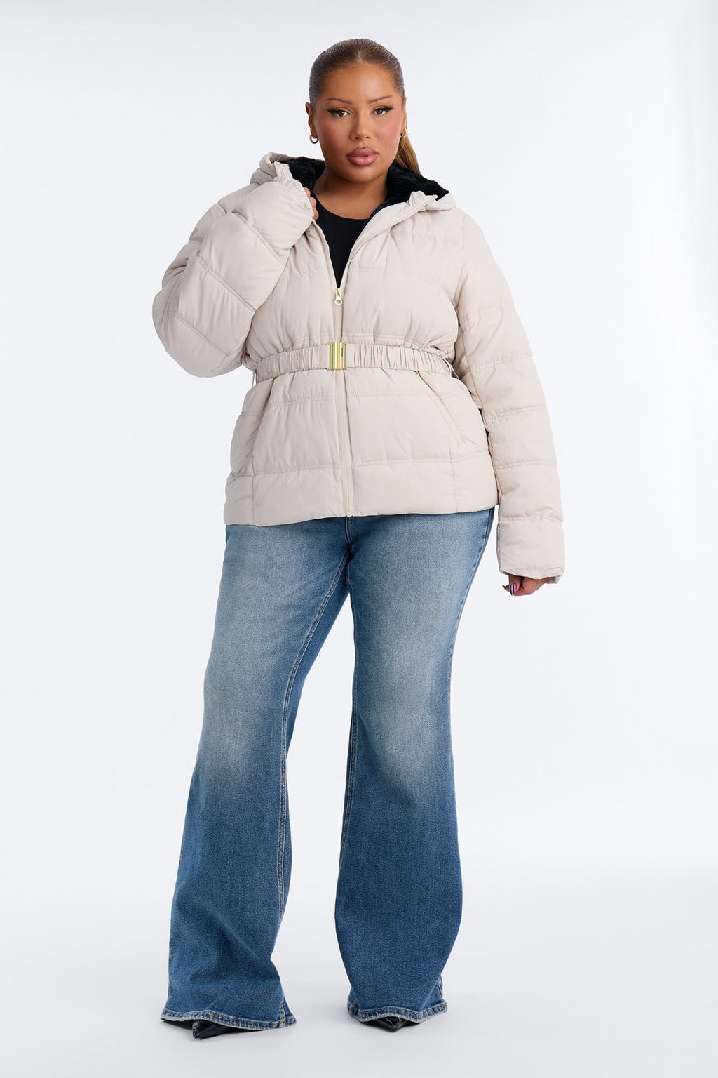 Bundled Up Belted Puffer Coat - Stone