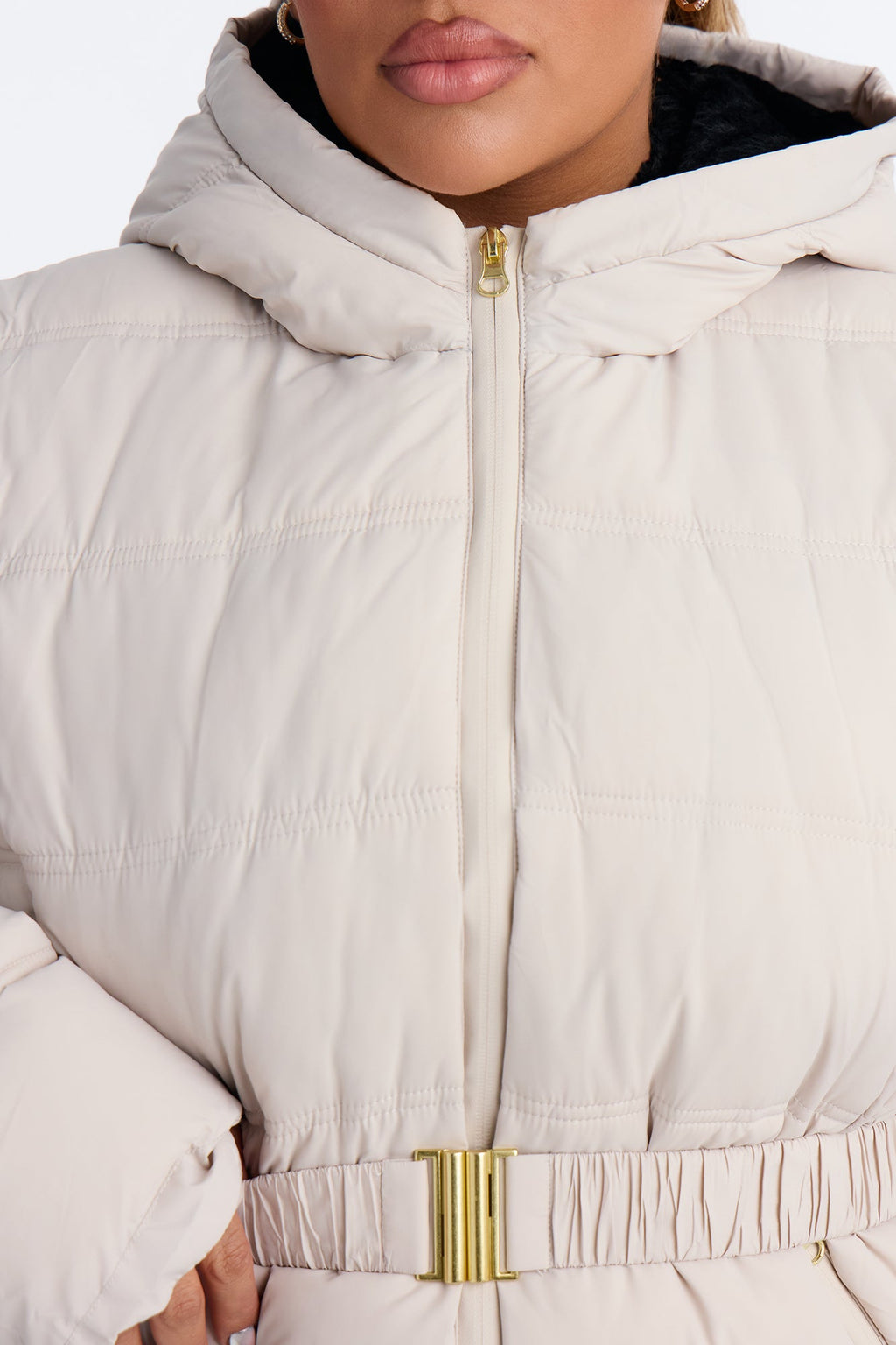 Bundled Up Belted Puffer Coat - Stone