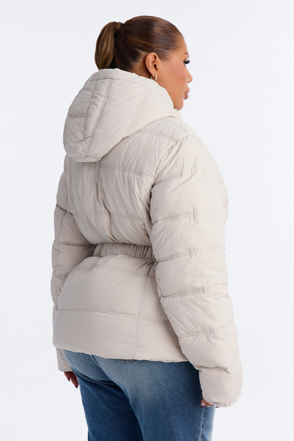 Bundled Up Belted Puffer Coat - Stone