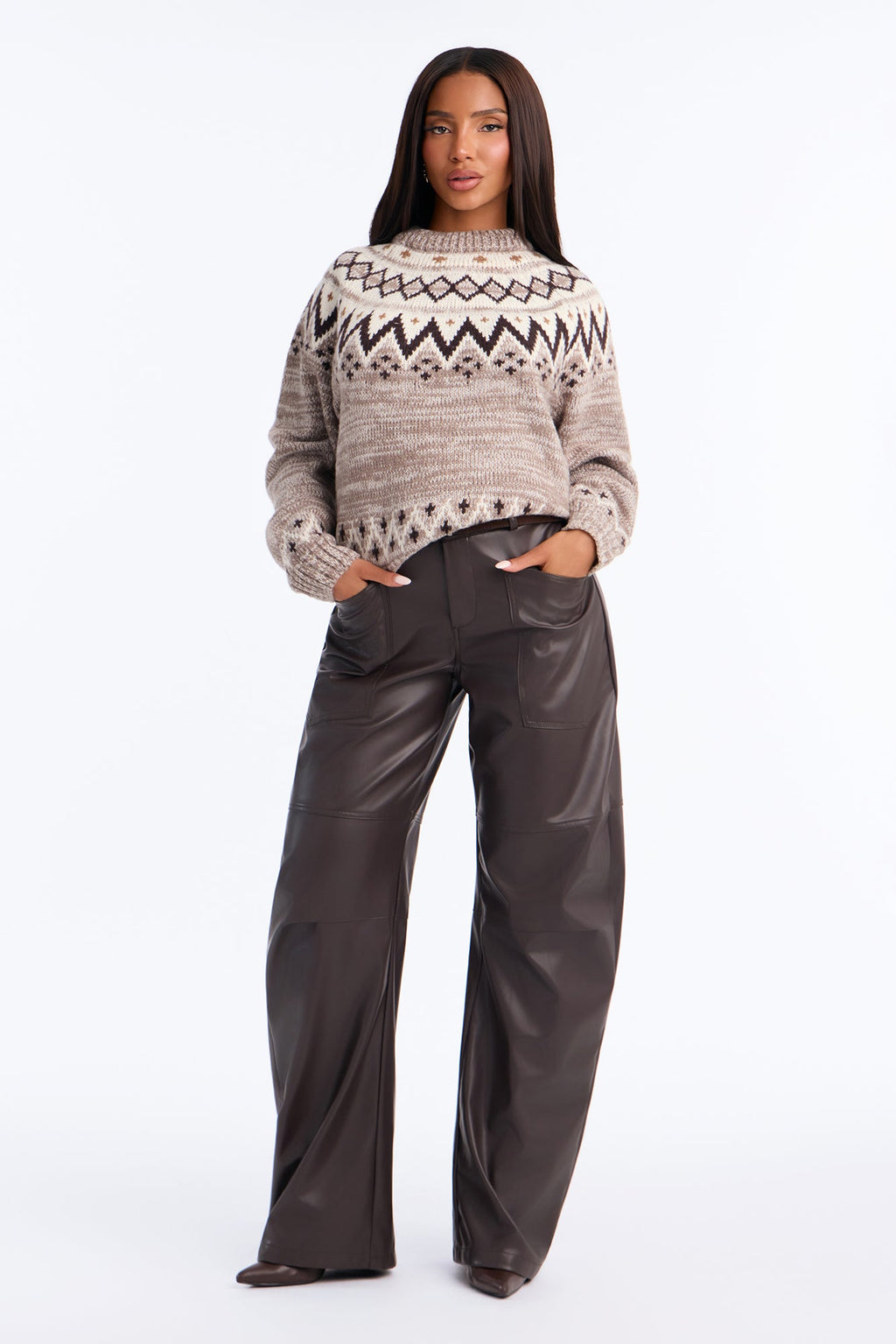 Heated Affection Fair Isle Pullover Sweater - Mocha/combo