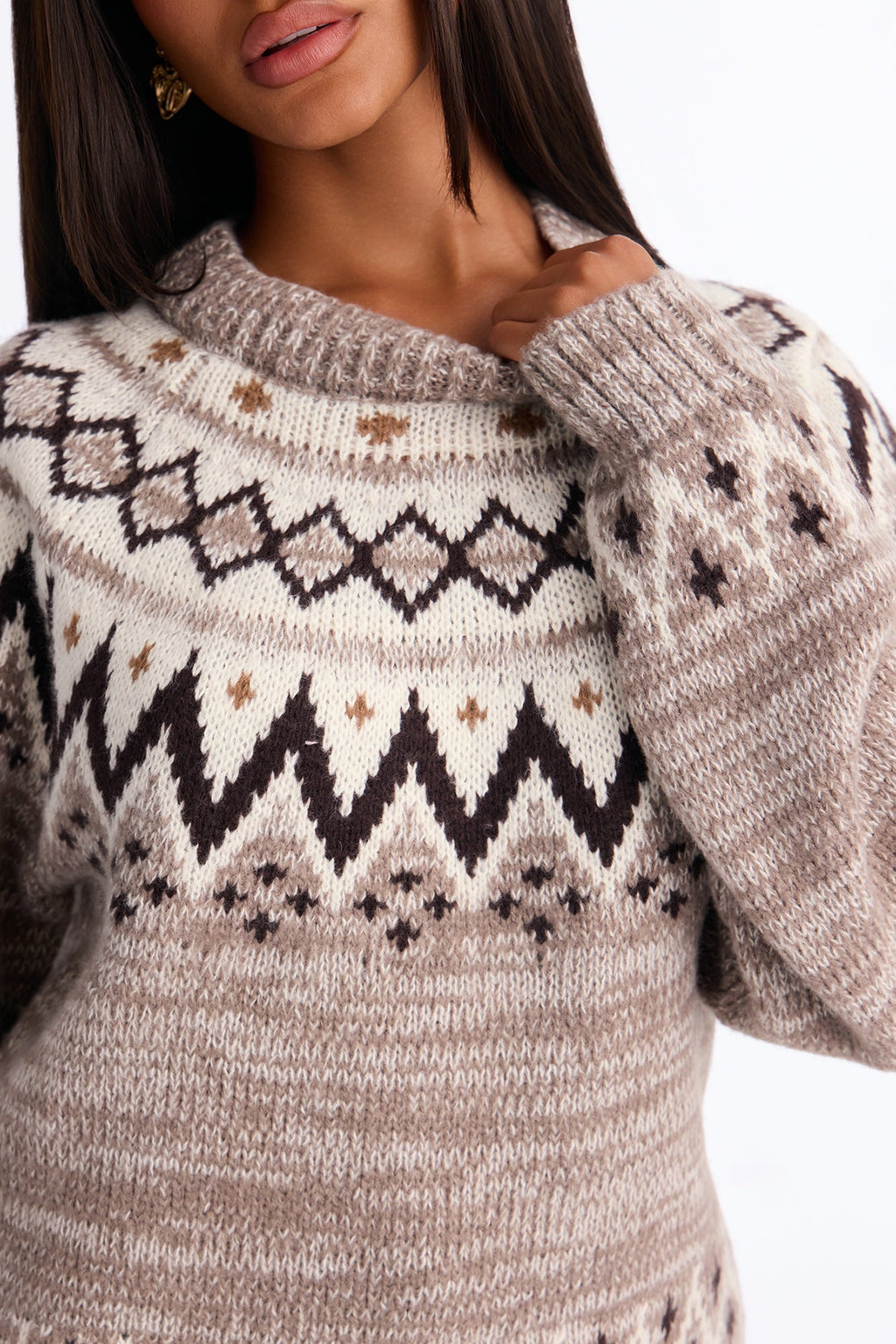 Heated Affection Fair Isle Pullover Sweater - Mocha/combo