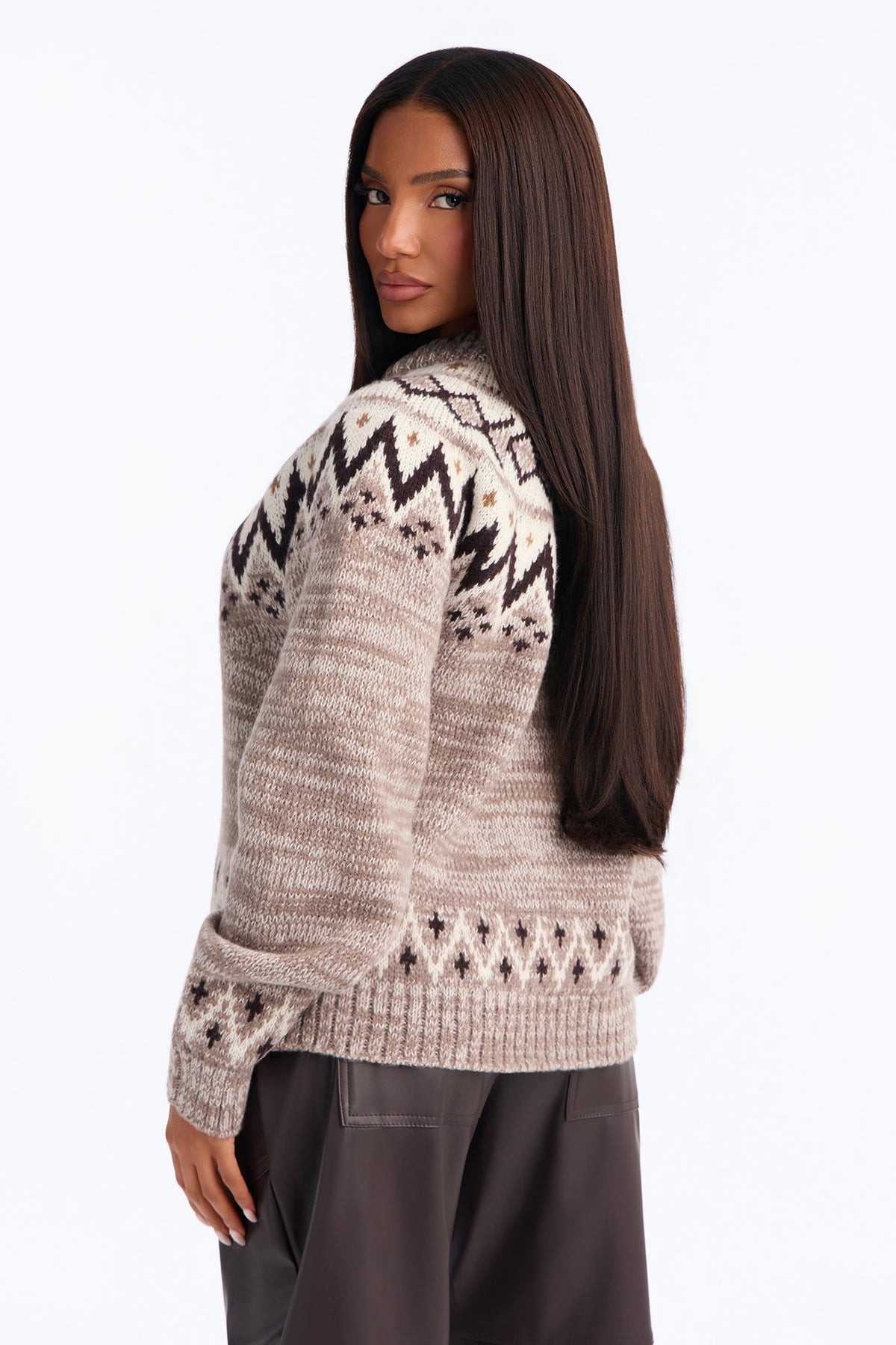 Heated Affection Fair Isle Pullover Sweater - Mocha/combo