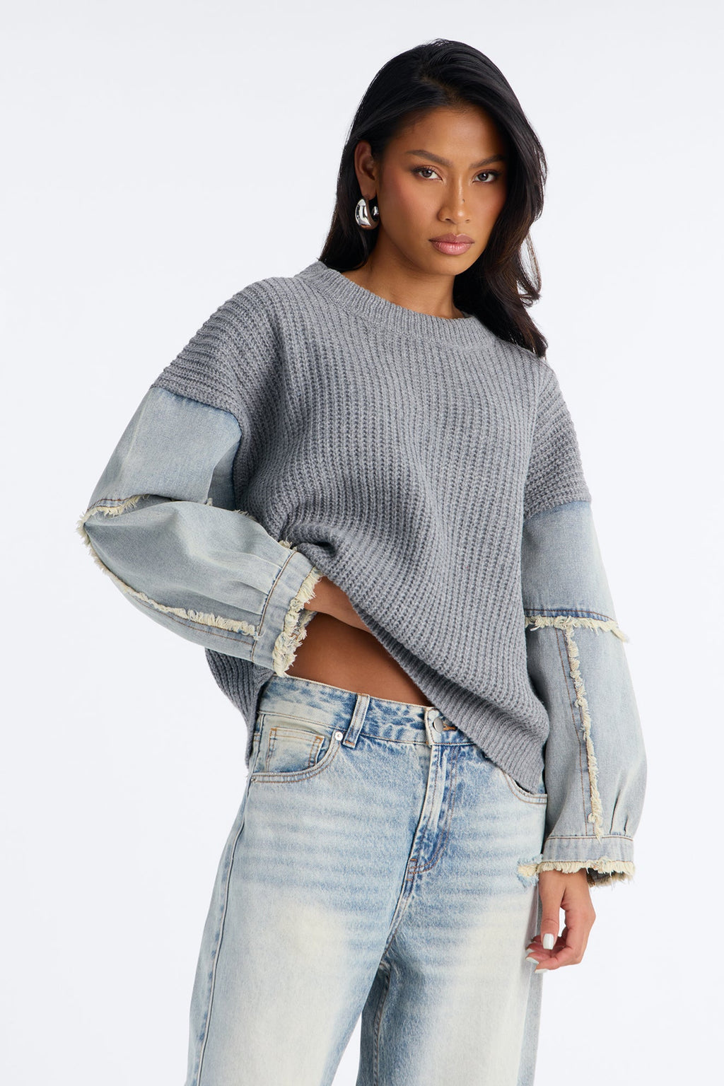 Ella Denim Sweater - Grey/Blue