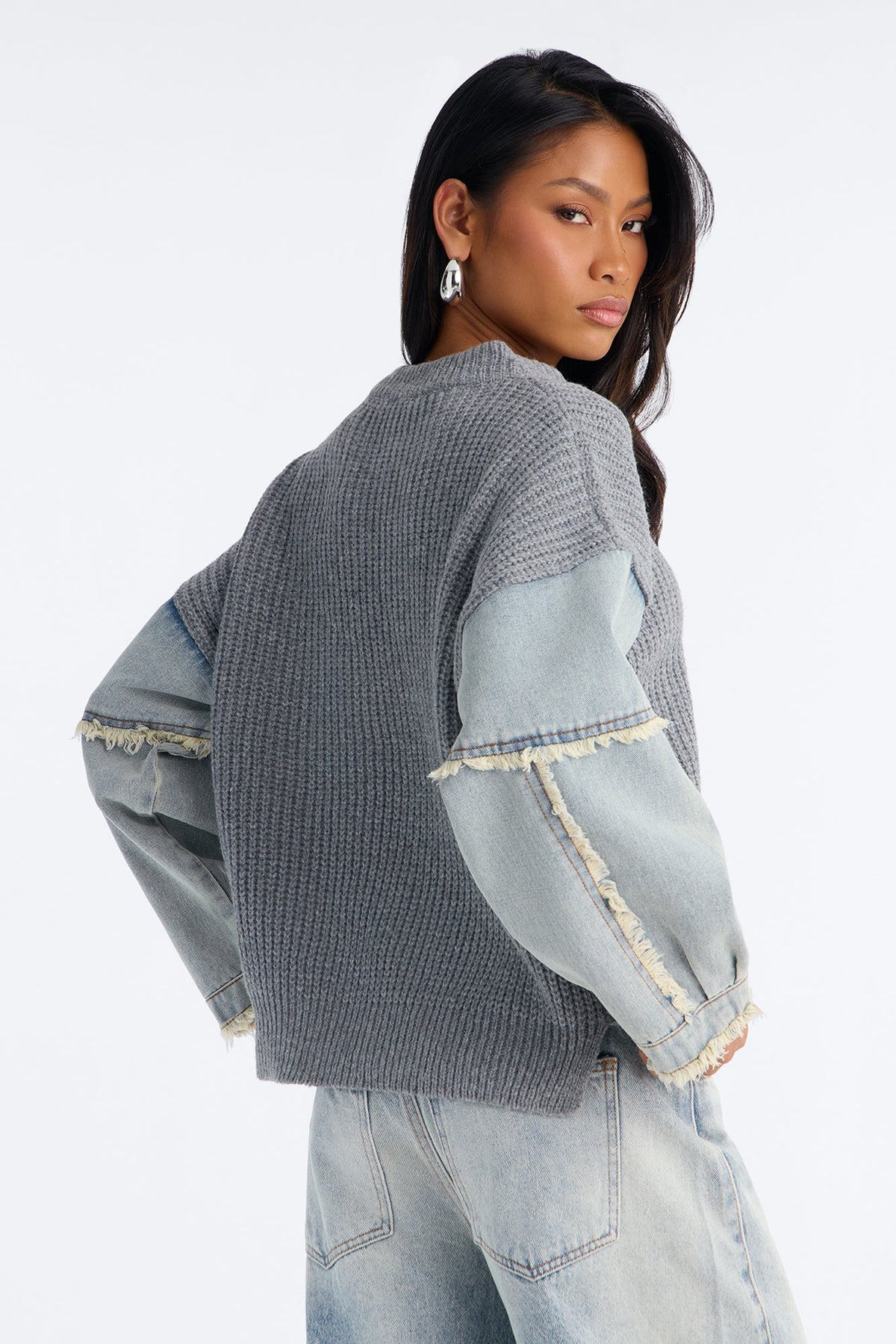 Ella Denim Sweater - Grey/Blue