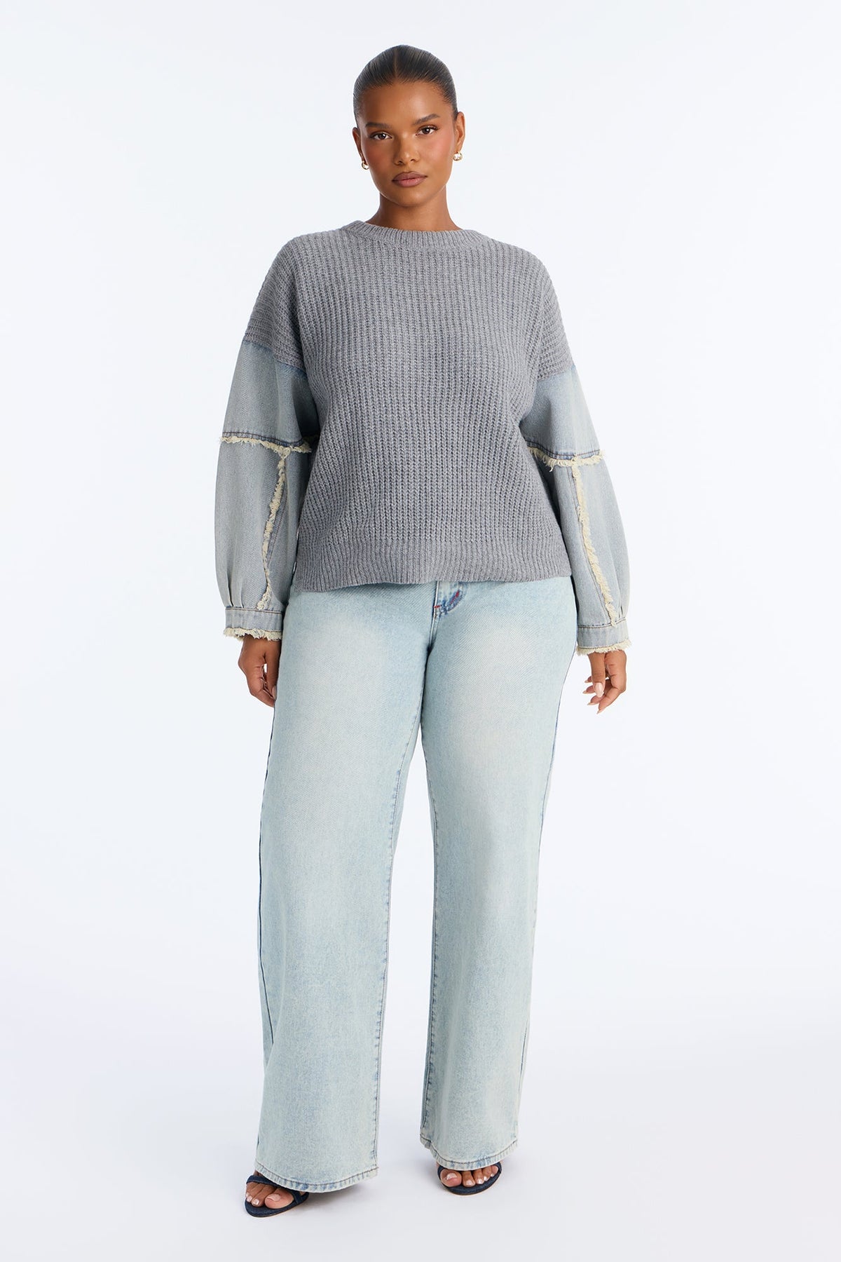 Ella Denim Sweater - Grey/Blue