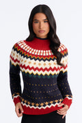 Keeping Warm Fair Isle Pullover Sweater - Navy/combo