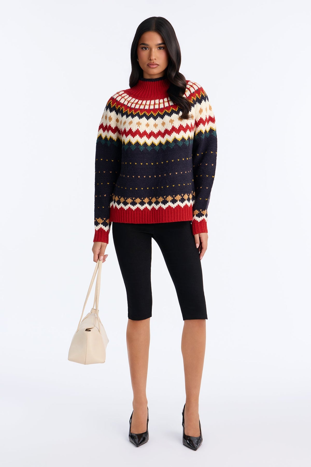 Keeping Warm Fair Isle Pullover Sweater - Navy/combo
