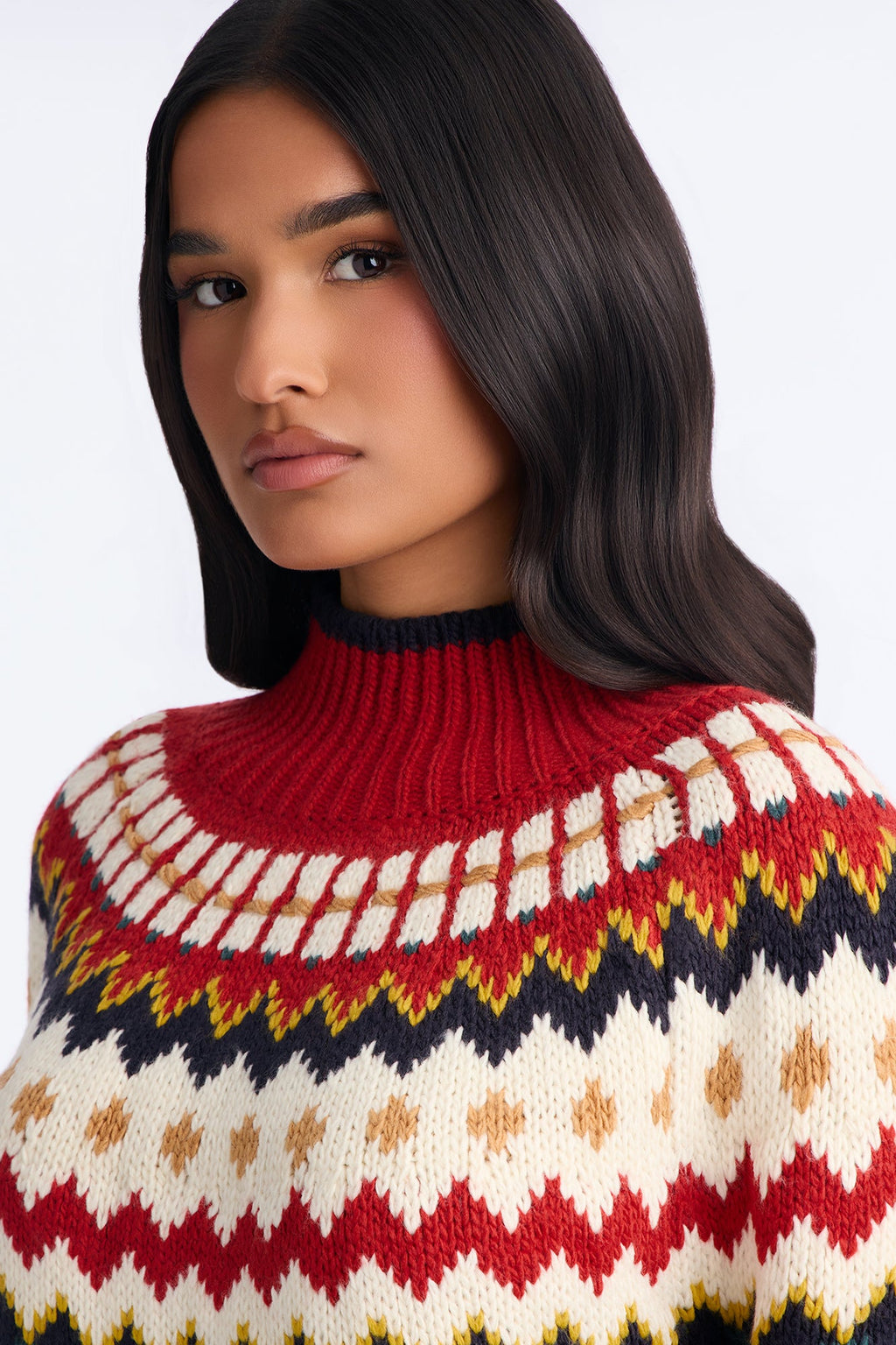 Keeping Warm Fair Isle Pullover Sweater - Navy/combo