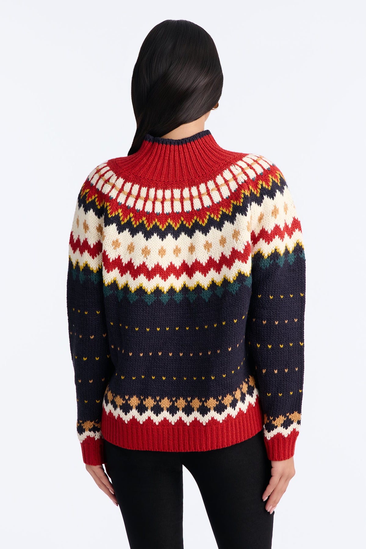 Keeping Warm Fair Isle Pullover Sweater - Navy/combo
