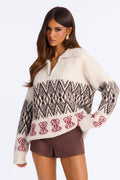 Fresh Season Quarter Zip Oversized Sweater - Cream/combo