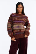 Makayla Oversized Fair Isle Sweater - Brown/combo
