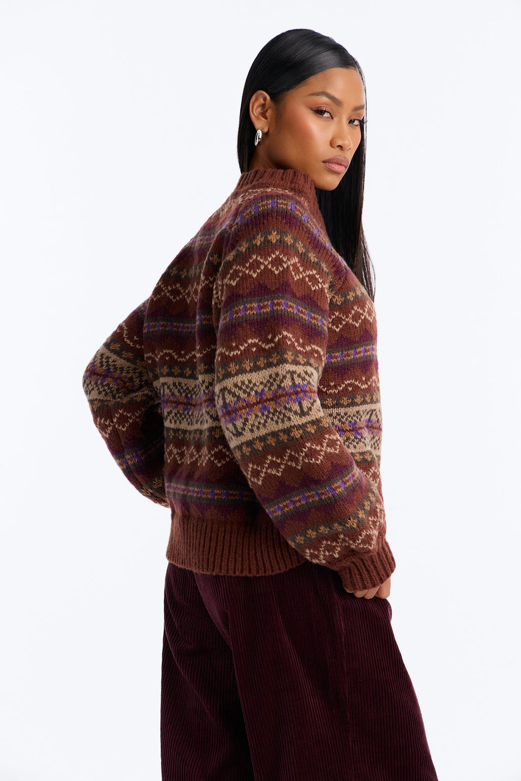Makayla Oversized Fair Isle Sweater - Brown/combo