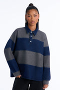 Fireside Glow Striped Denim Pullover Sweater - Grey/combo