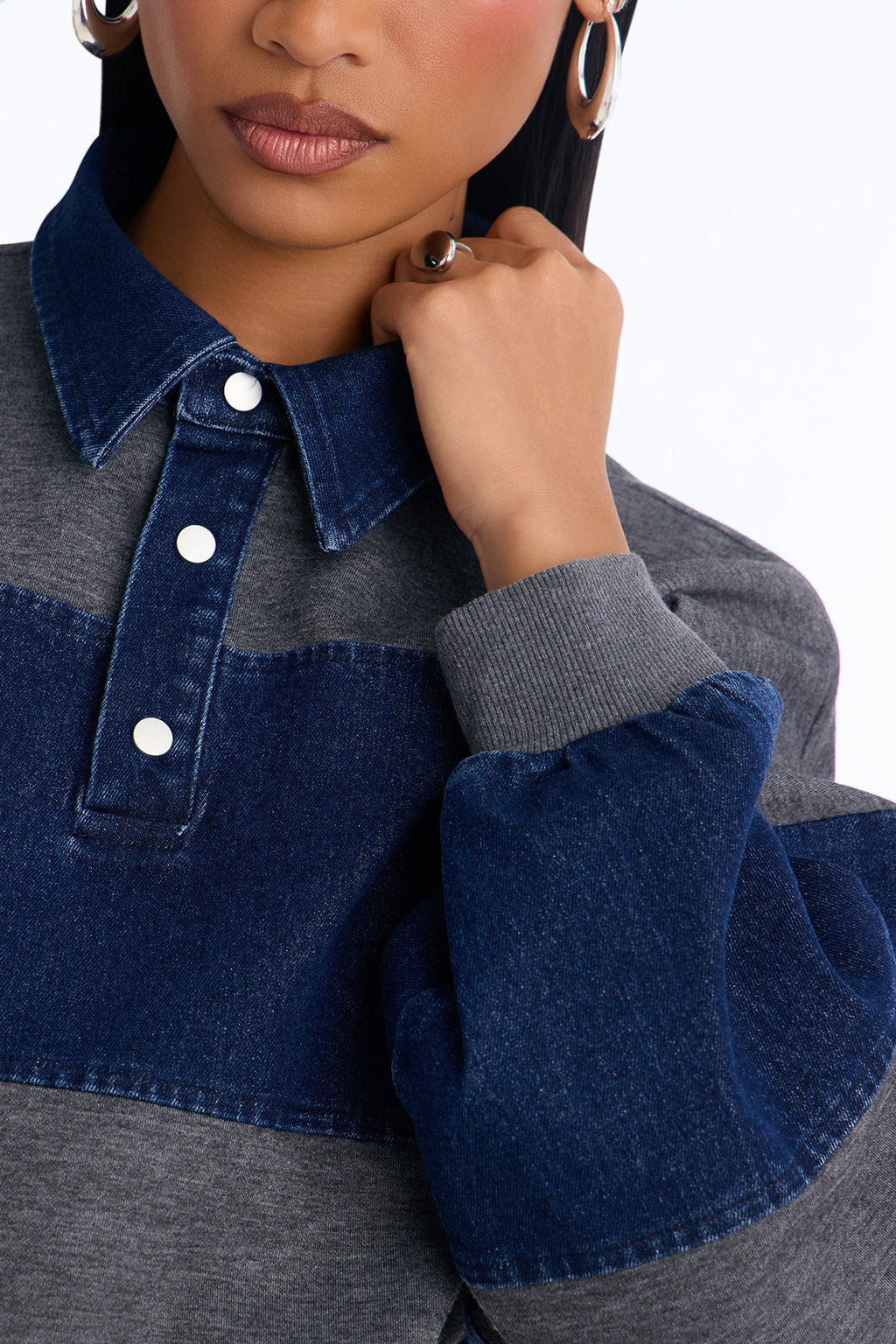 Fireside Glow Striped Denim Pullover Sweater - Grey/combo