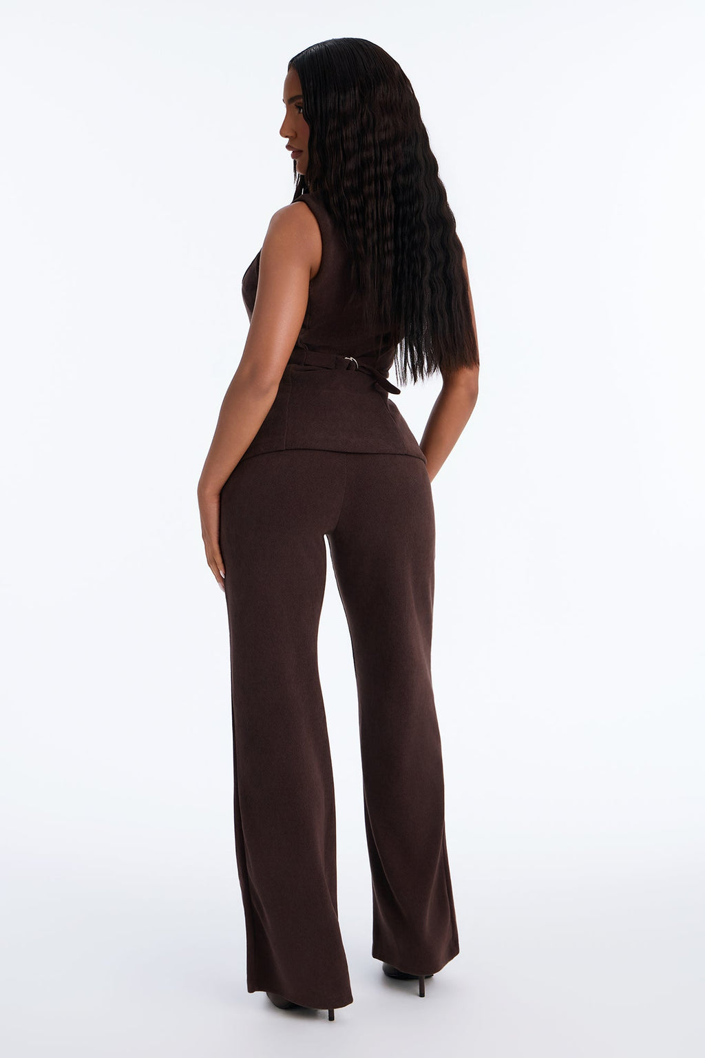 Cyndi Velvet Sleeveless Pant Set - Brown