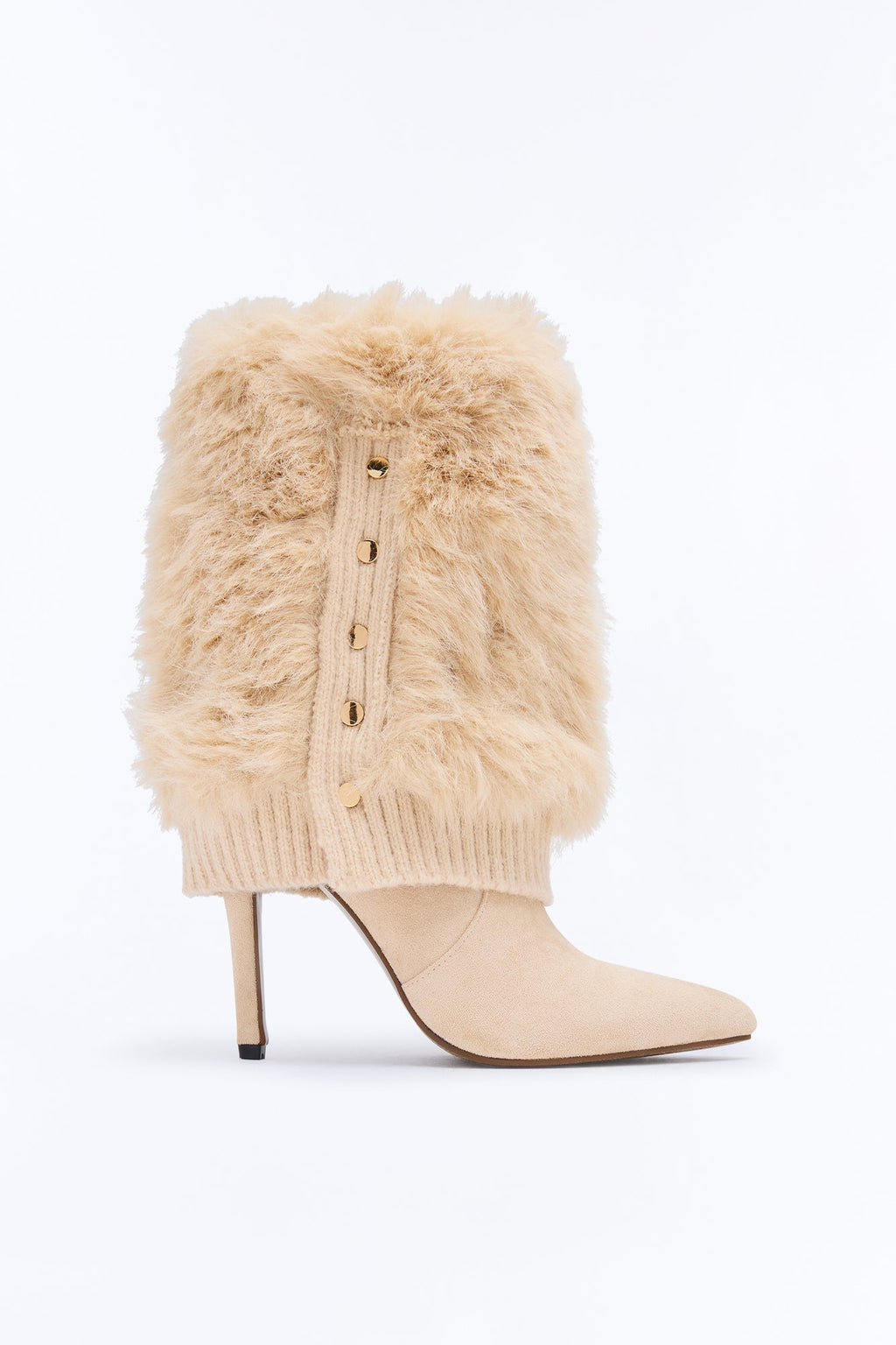New Obsession Fur Overlay Heeled Boots - Beige