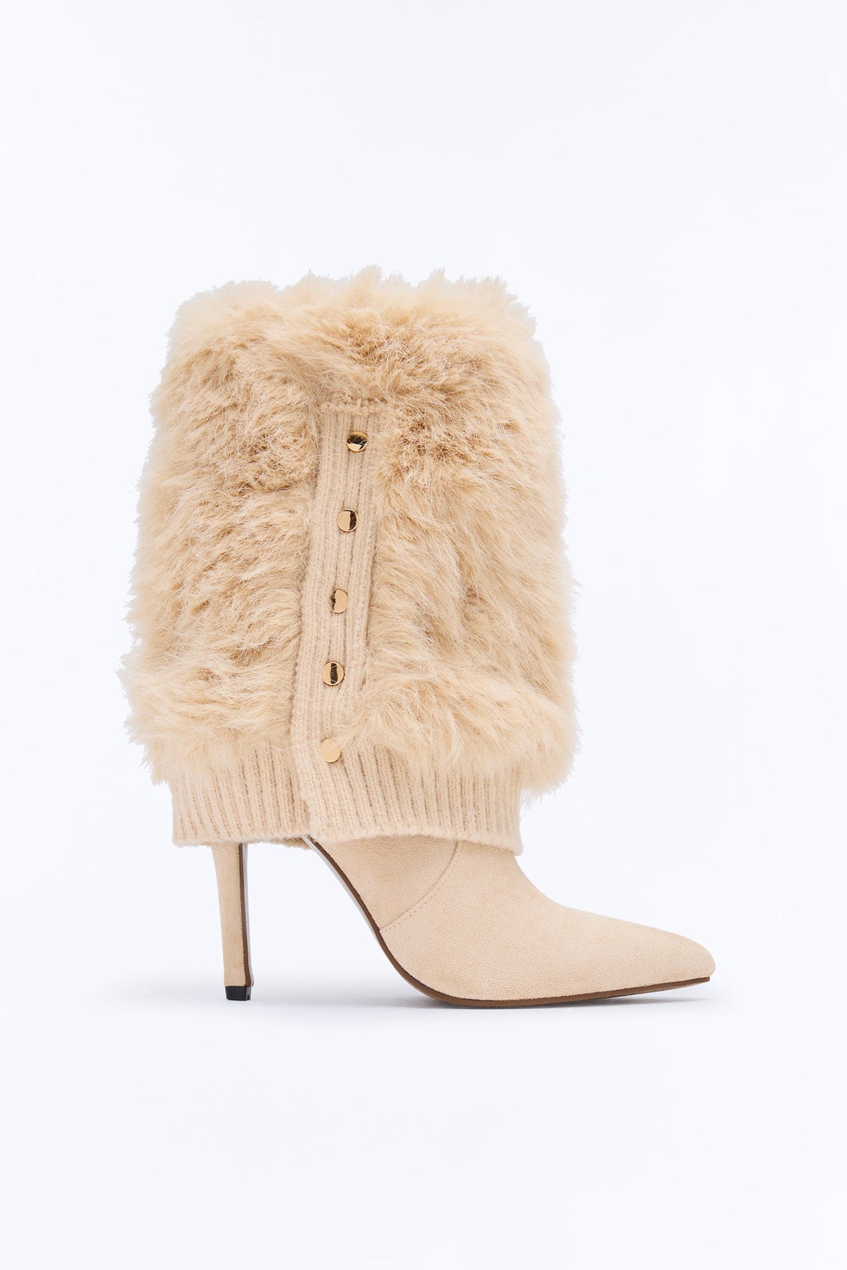 New Obsession Fur Overlay Heeled Boots - Beige