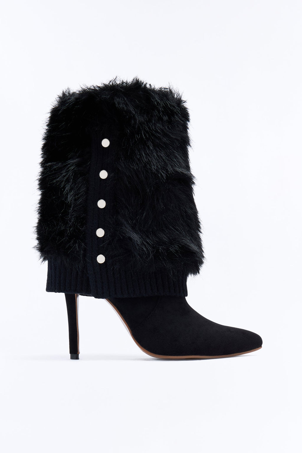 New Obsession Fur Overlay Heeled Boots - Black
