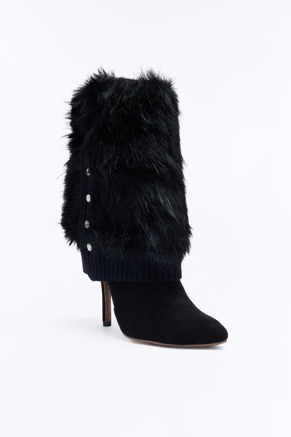 New Obsession Fur Overlay Heeled Boots - Black