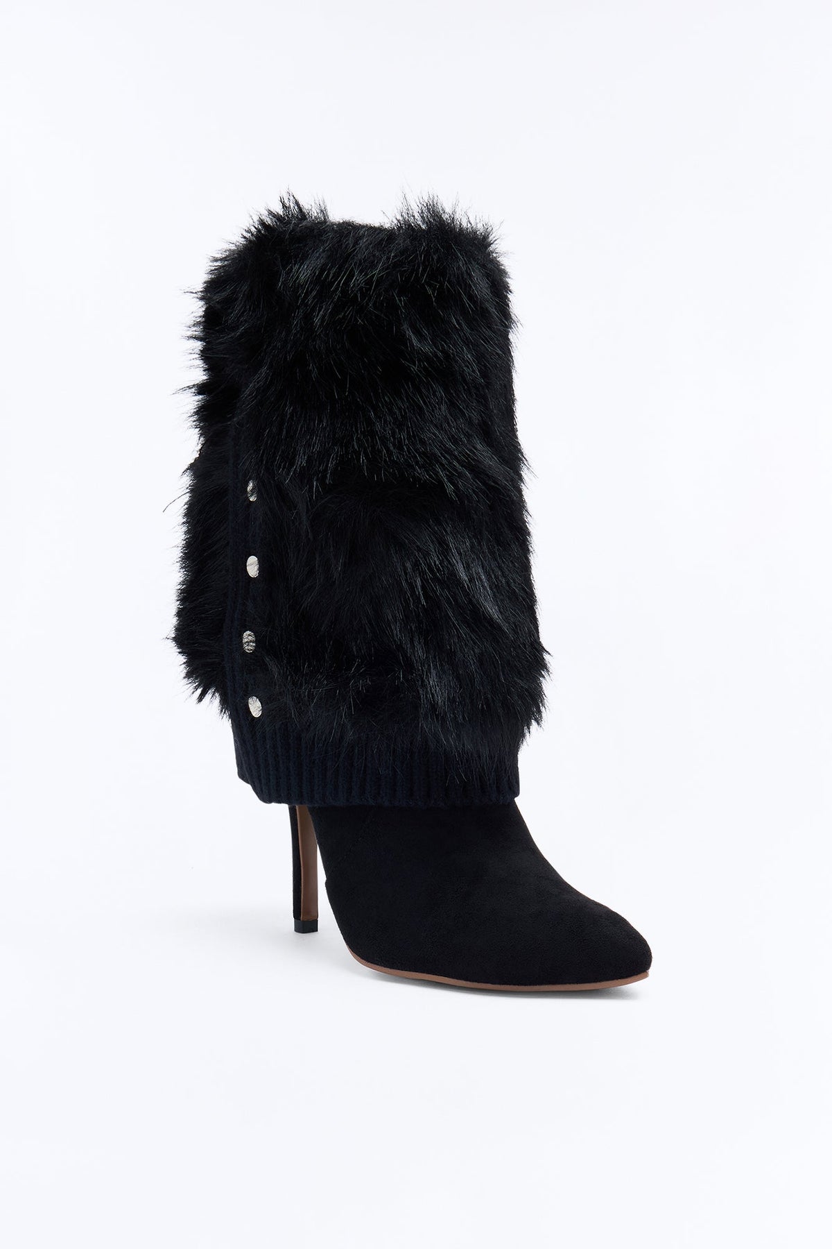 New Obsession Fur Overlay Heeled Boots - Black