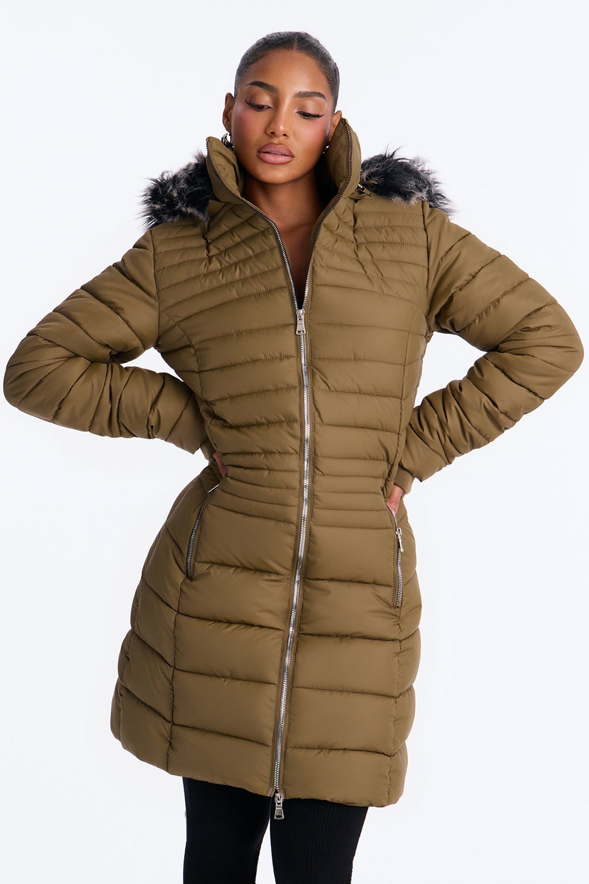 Caught In The Cold Puffer Coat - Olive