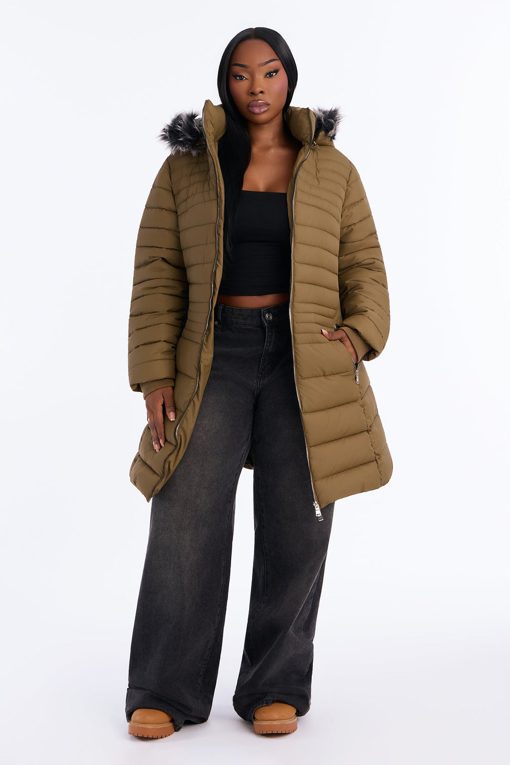 Caught In The Cold Puffer Coat - Olive